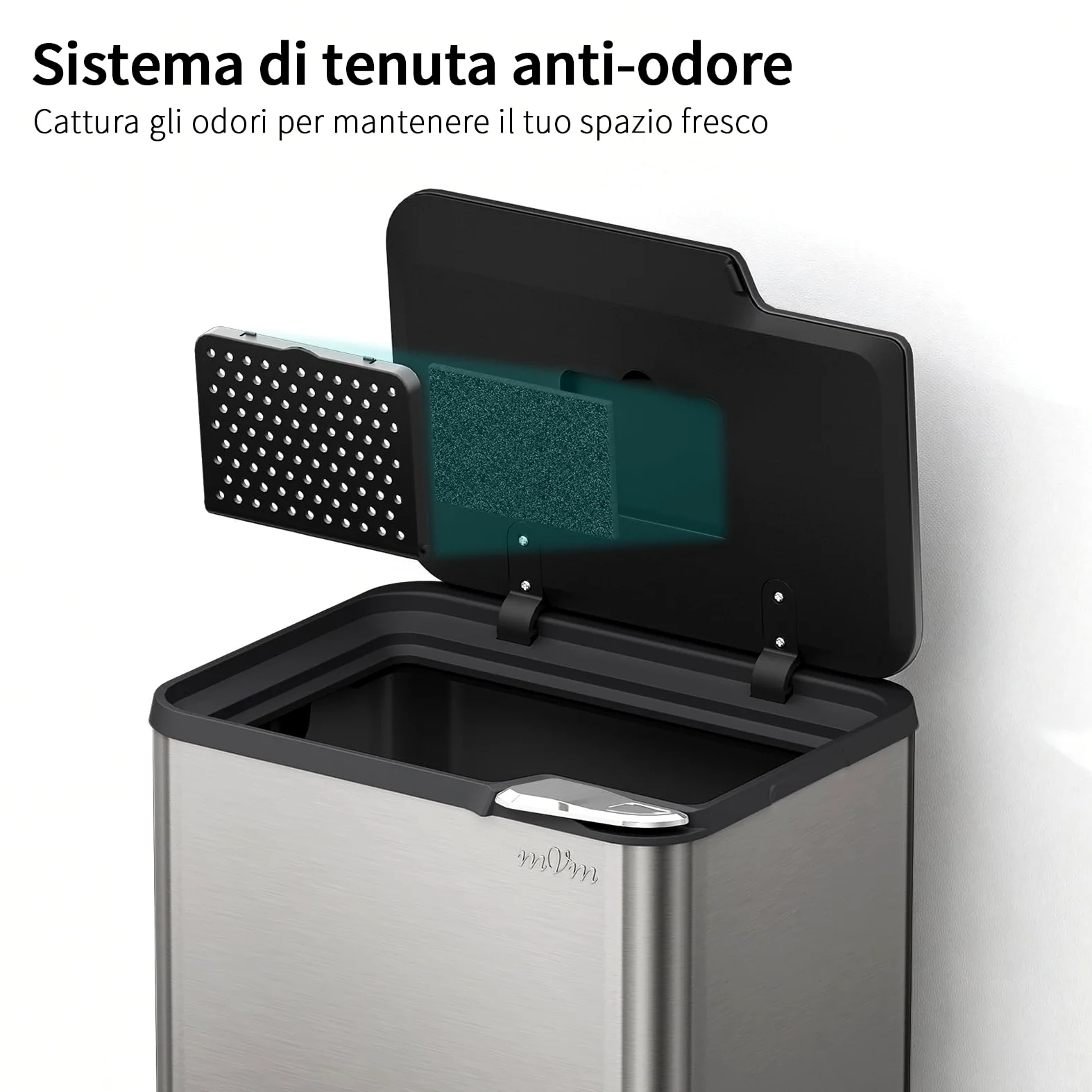 mVm Pattumiera da Cucina a Pressione Manuale 80 L, Cestino della Spazzatura Nero in Acciaio Inossidabile Antimpronte, Chiusura Ammortizzata