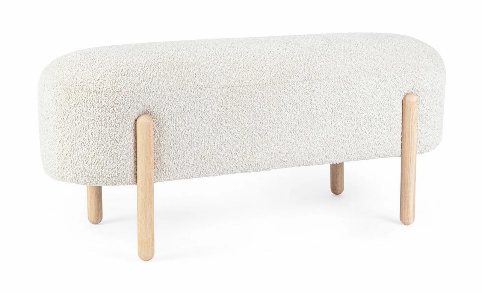 KONTE.DESIGN Panca DAYLA in tessuto effetto bouclé naturale e gambe in legno rubber wood