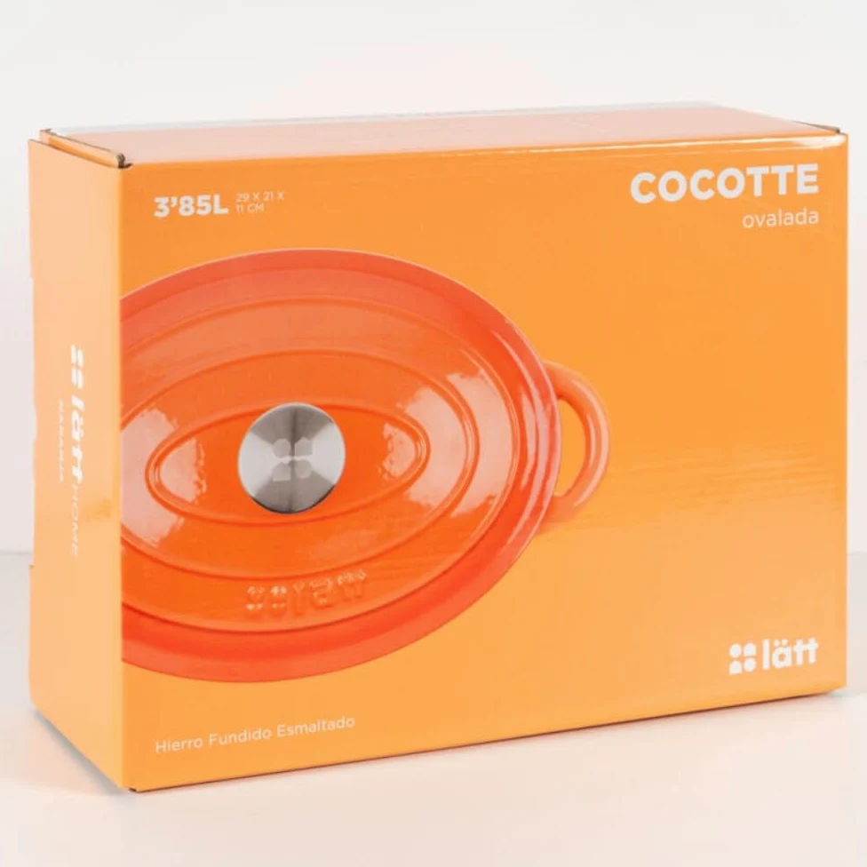 Cocotte in Ghisa Smaltata Arancione. Forno Olandese Pentola Ovale Antiaderente 29x21x11 CM - 3,85 L. Casseruola Pentola in Ferro per Induzione, Vetroceramica e Forno