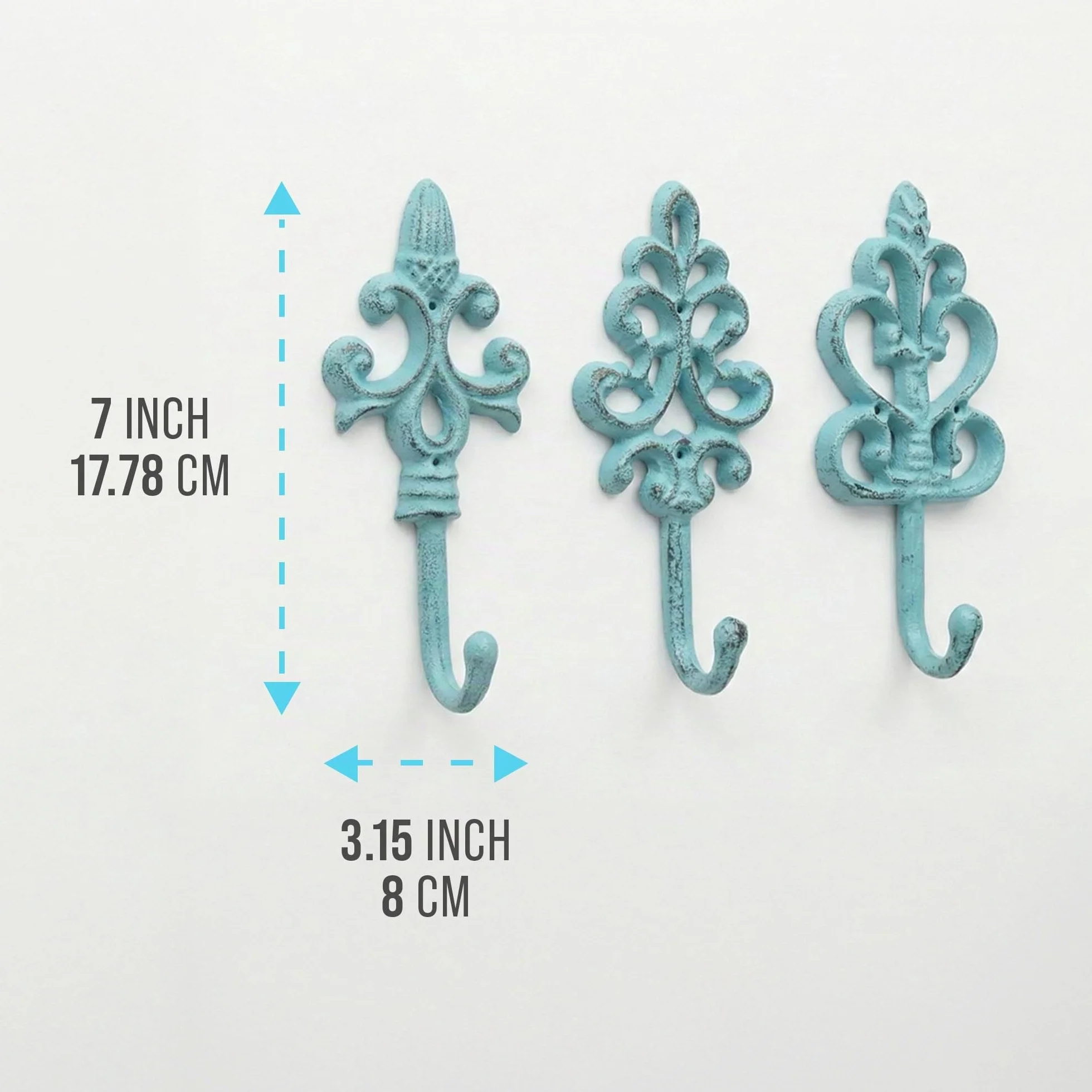 Comfify Ganci decorativi da parete in ghisa, stile rustico, set da 3, blu