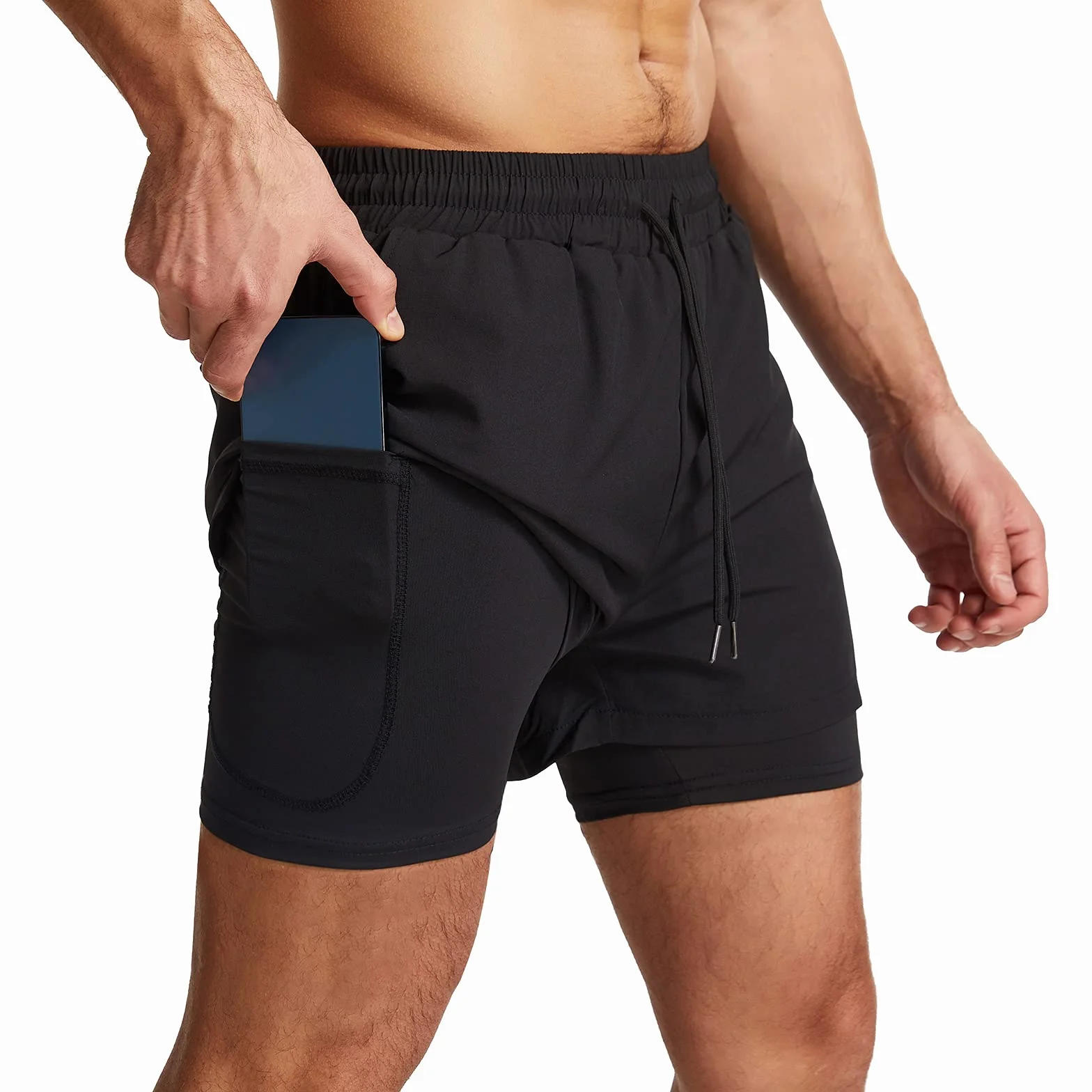 Pantaloncini Sportivi da Uomo Running Shorts Asciugatura Rapida 2 in 1 con Tasca per Jogging Tennis Fitness