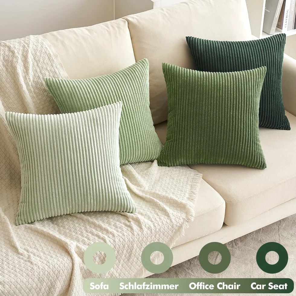 EMEMA Fodere Cuscini in Velluto a Coste 50x50cm Confezione da 4 Verde-salvia