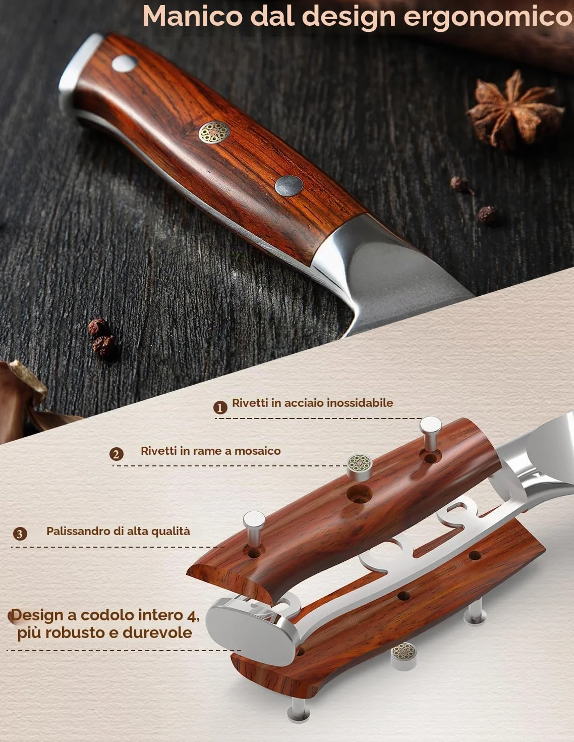 XINZUO Coltello da Chef 21cm Professionale Gyuto 10Cr15CoMoV Acciaio Damasco Manico Legno di Rosa