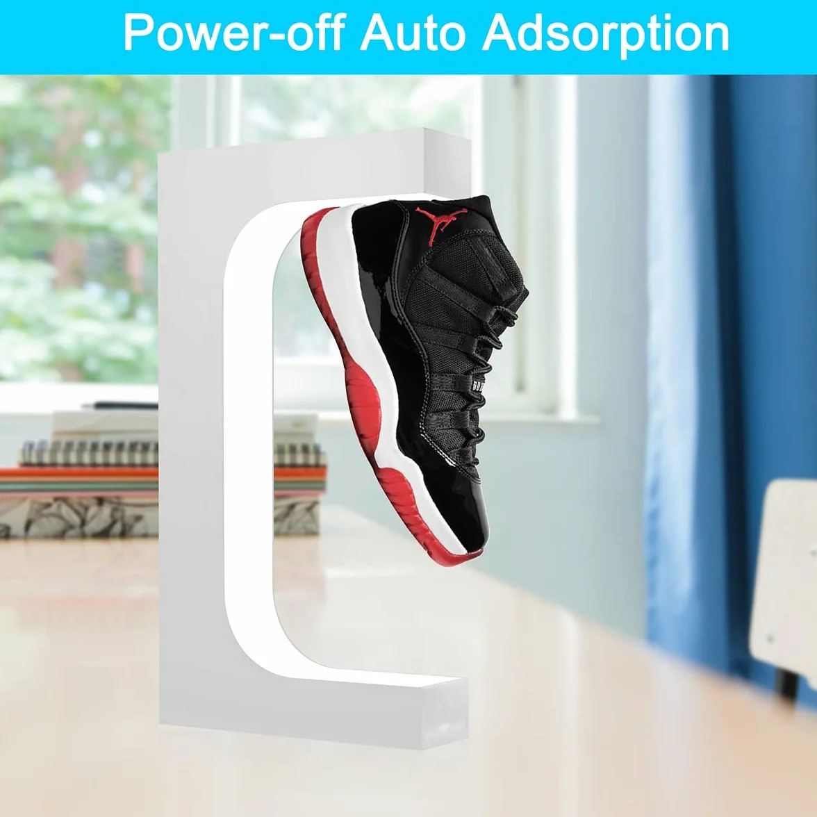 Levitazione Scarpe Display Magnetico Sneaker Stand LED Luce Rotante Galleggiante Holder Rack Bianco