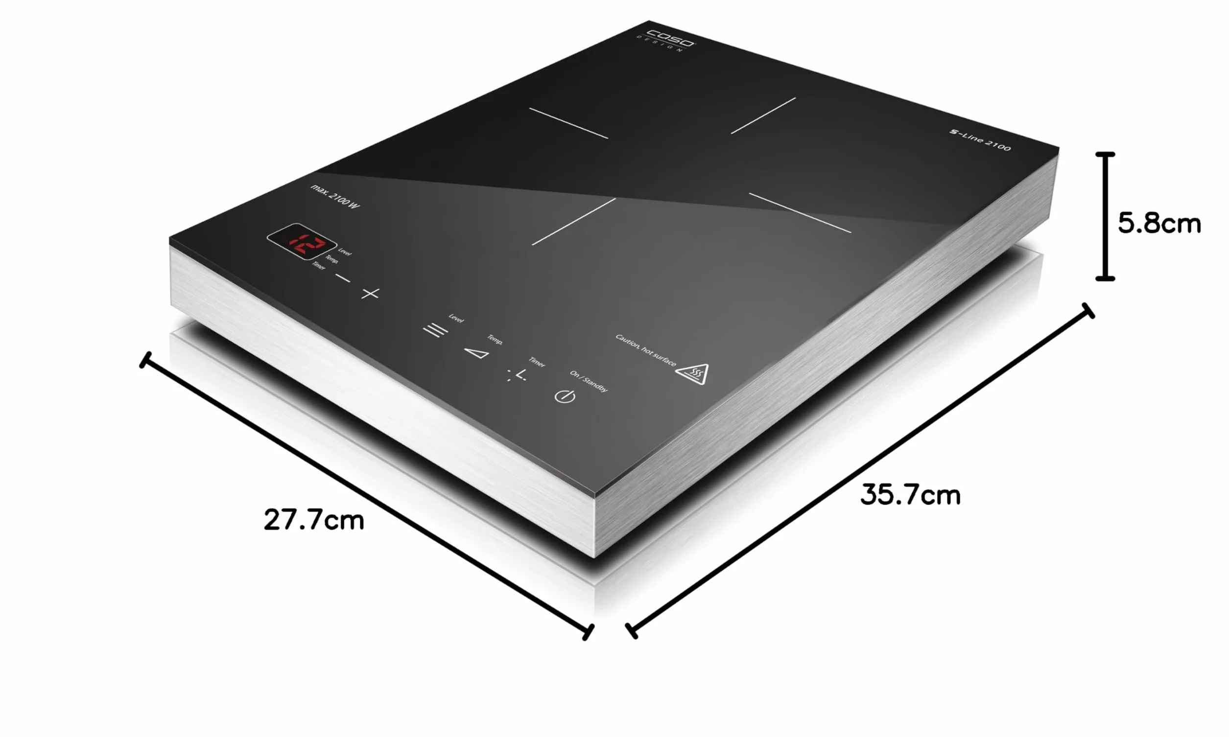CASO S-Line 2100 Piastra riscaldante a induzione, SmartControl preciso 60-240 ° C, timer fino a 180 minuti, pentole fino a 24 cm, 2100 watt, vetroceramica acciaio inossidabile