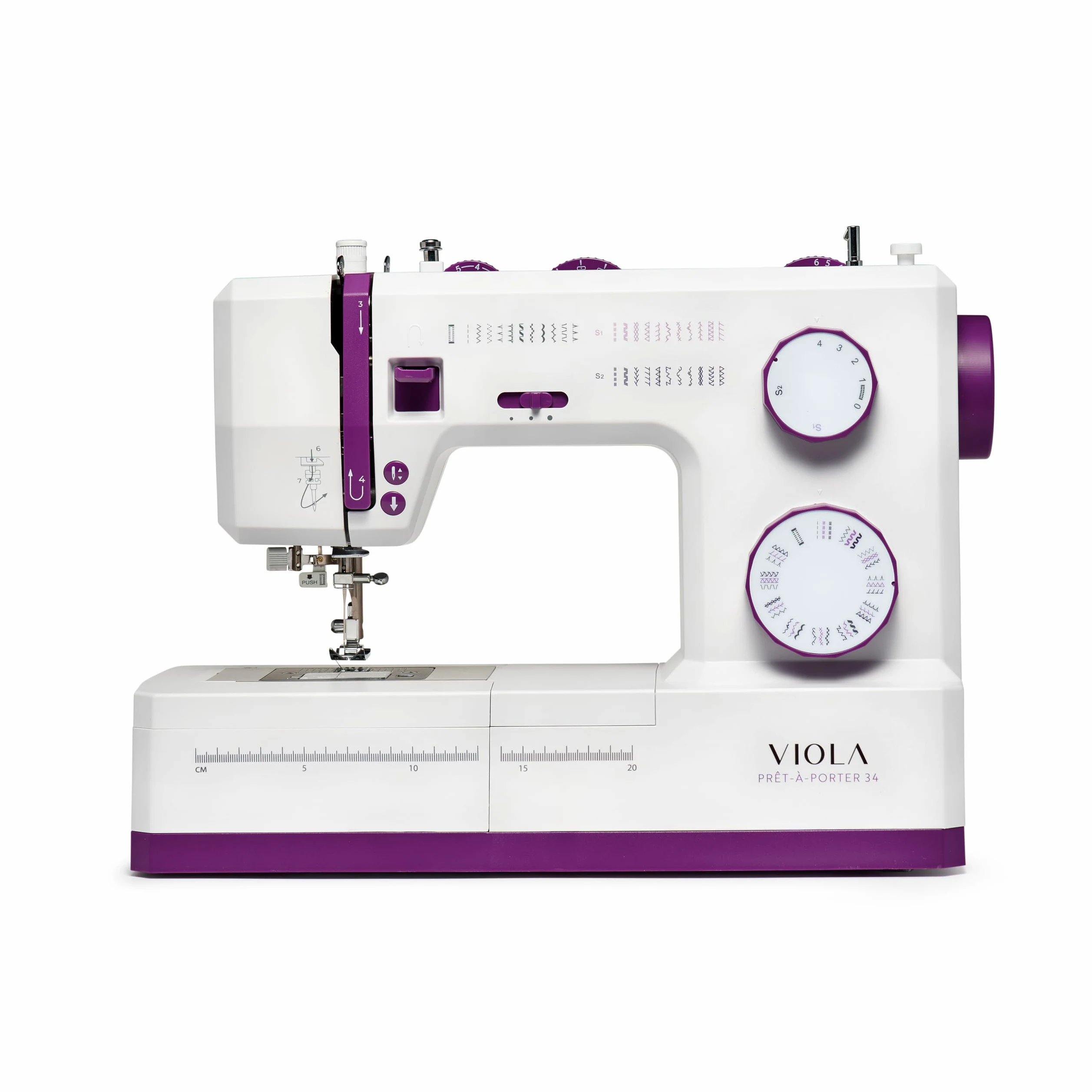 VIOLA Prêt-à-Porter, Macchina da Cucire, 34 Punti Cucito, Speciale Servomotore, Doppia Alzata del Piedino per Tessuti Pesanti, Robusta e Facile da Utilizzare, Hobby Creativi, Infilatore Automatico