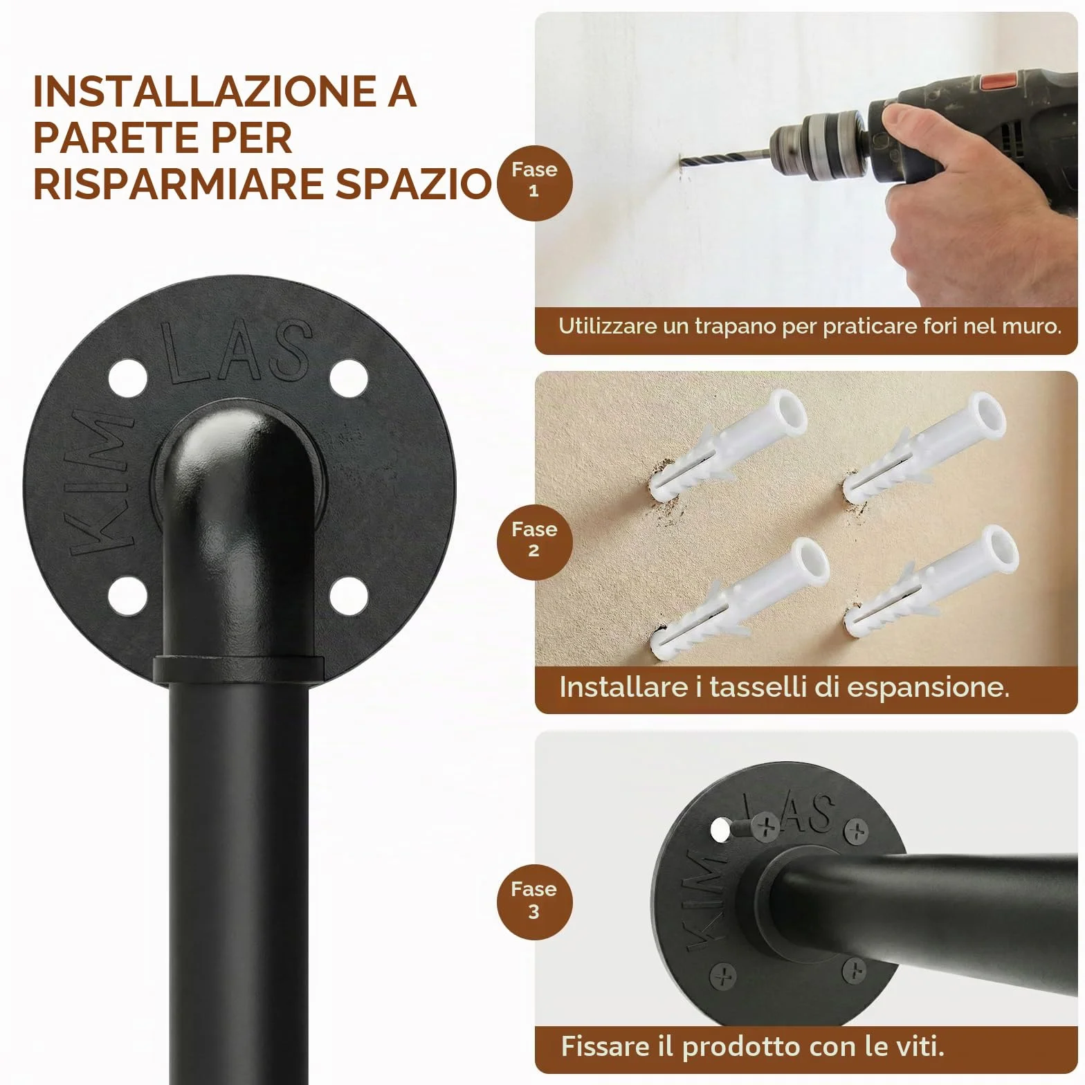 Bamworld Appendiabiti a Parete 2 Pezzo, Ganci per Cappotti in Metallo, Forma U Industriale, Nero