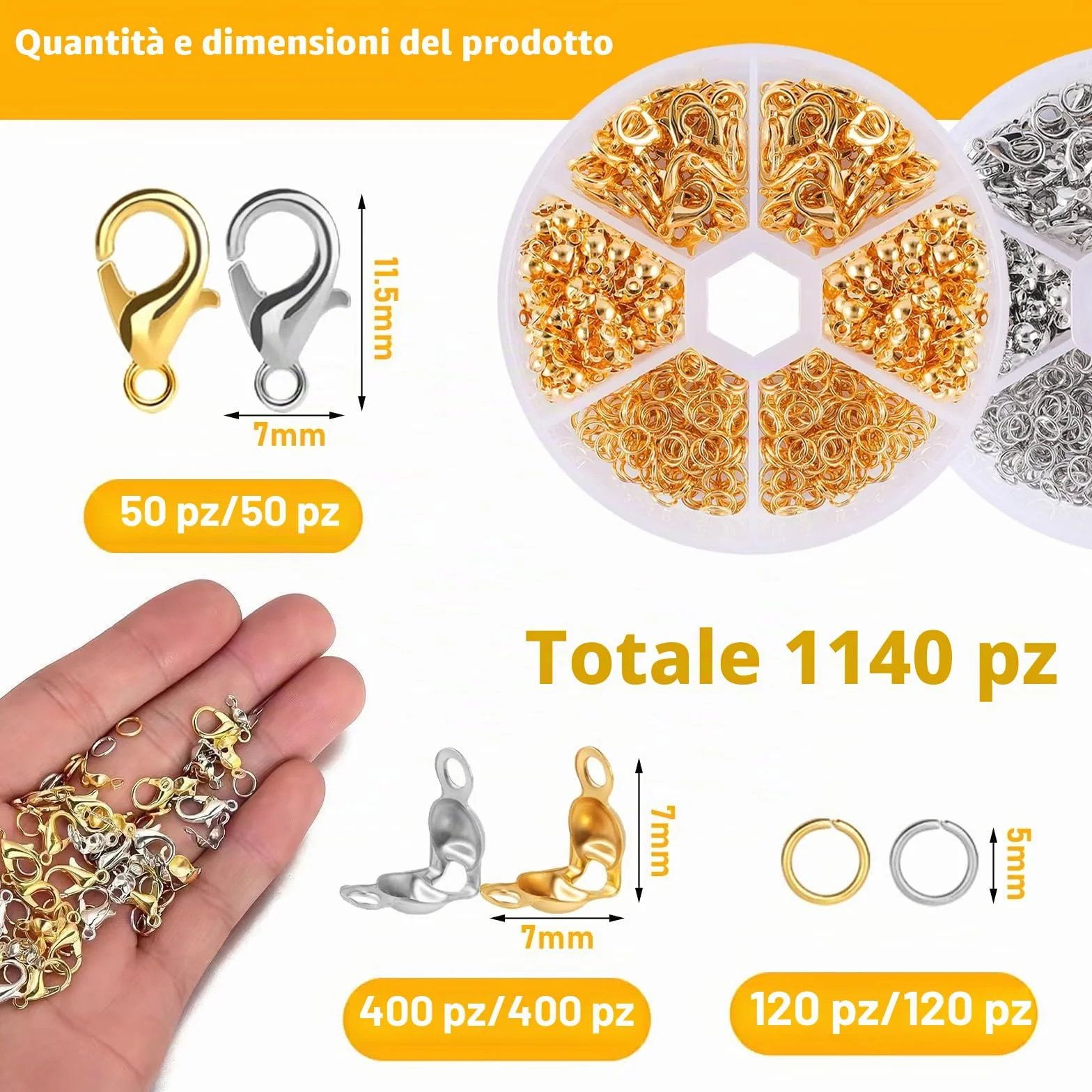 1140 Chiusure Gancetti per Braccialetti, Ganci per Braccialetti fai da te, Chiusura Chiusure per Collane, Accessori per la Creazione di Gioielli, Kit per Gioielli, Oro e Argento