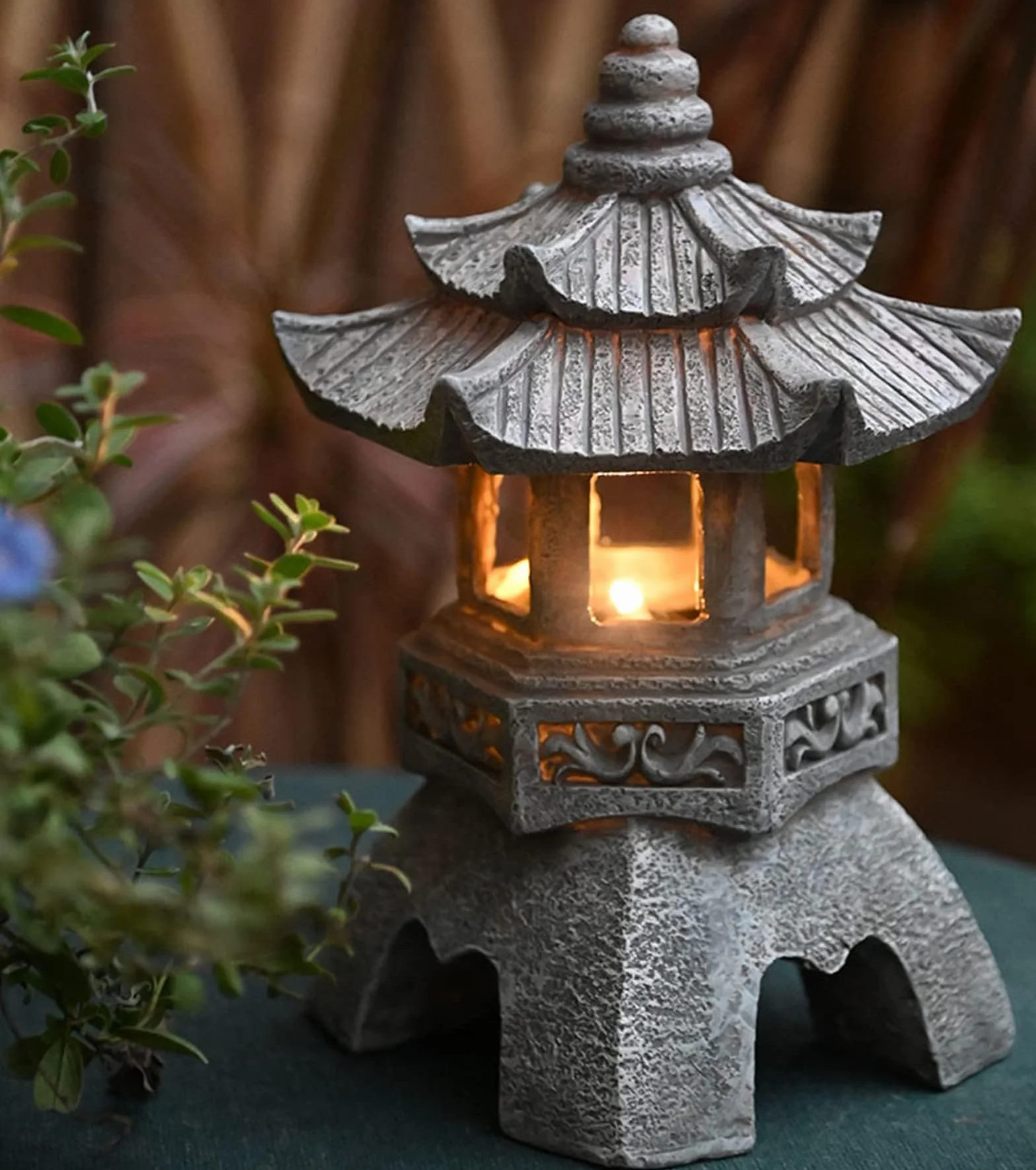 Lanterna solare giapponese Zen da giardino a pagoda 26 cm grigio