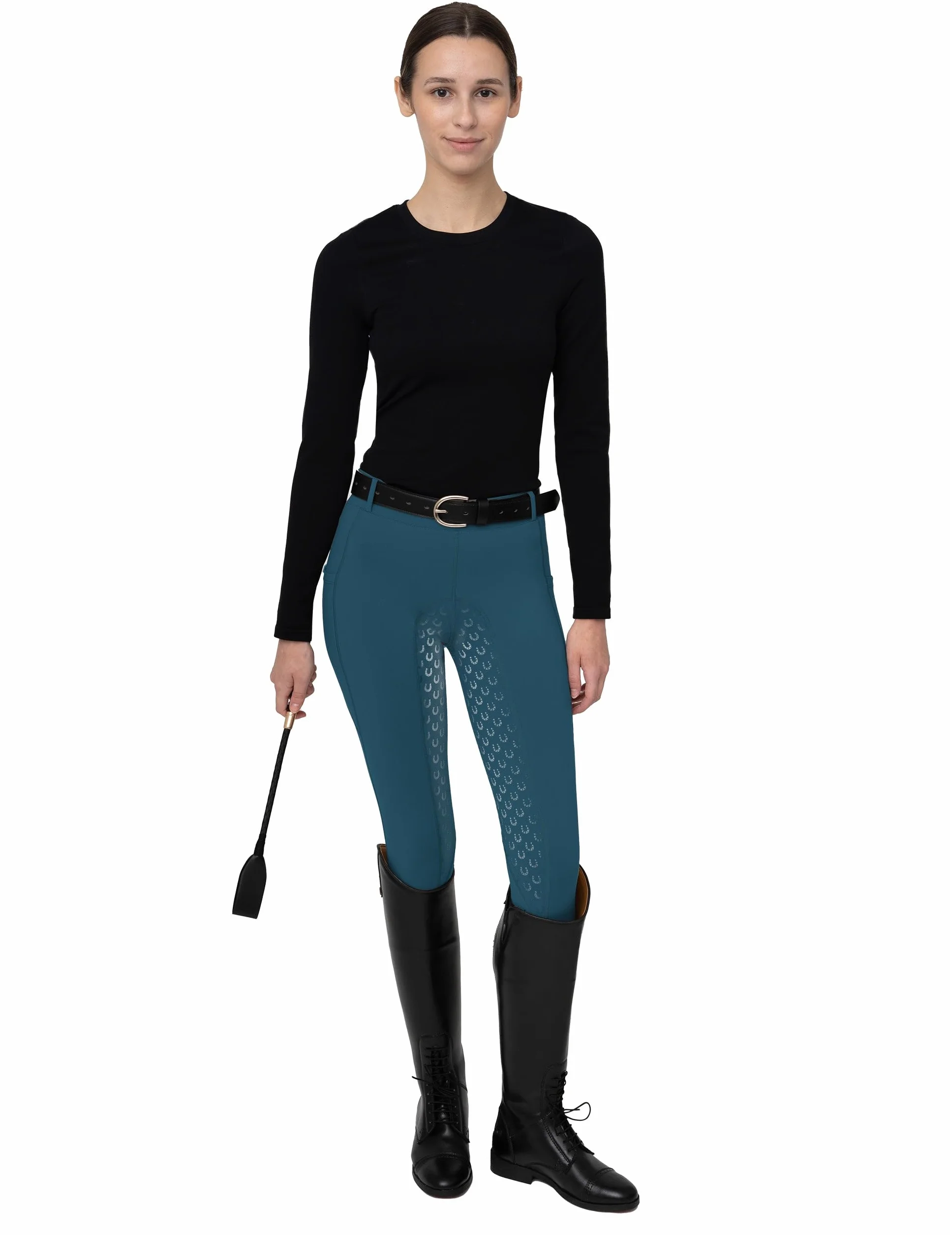Leggings da Equitazione da Donna in Silicone con Tasca per Cellulare e Passanti per Cintura