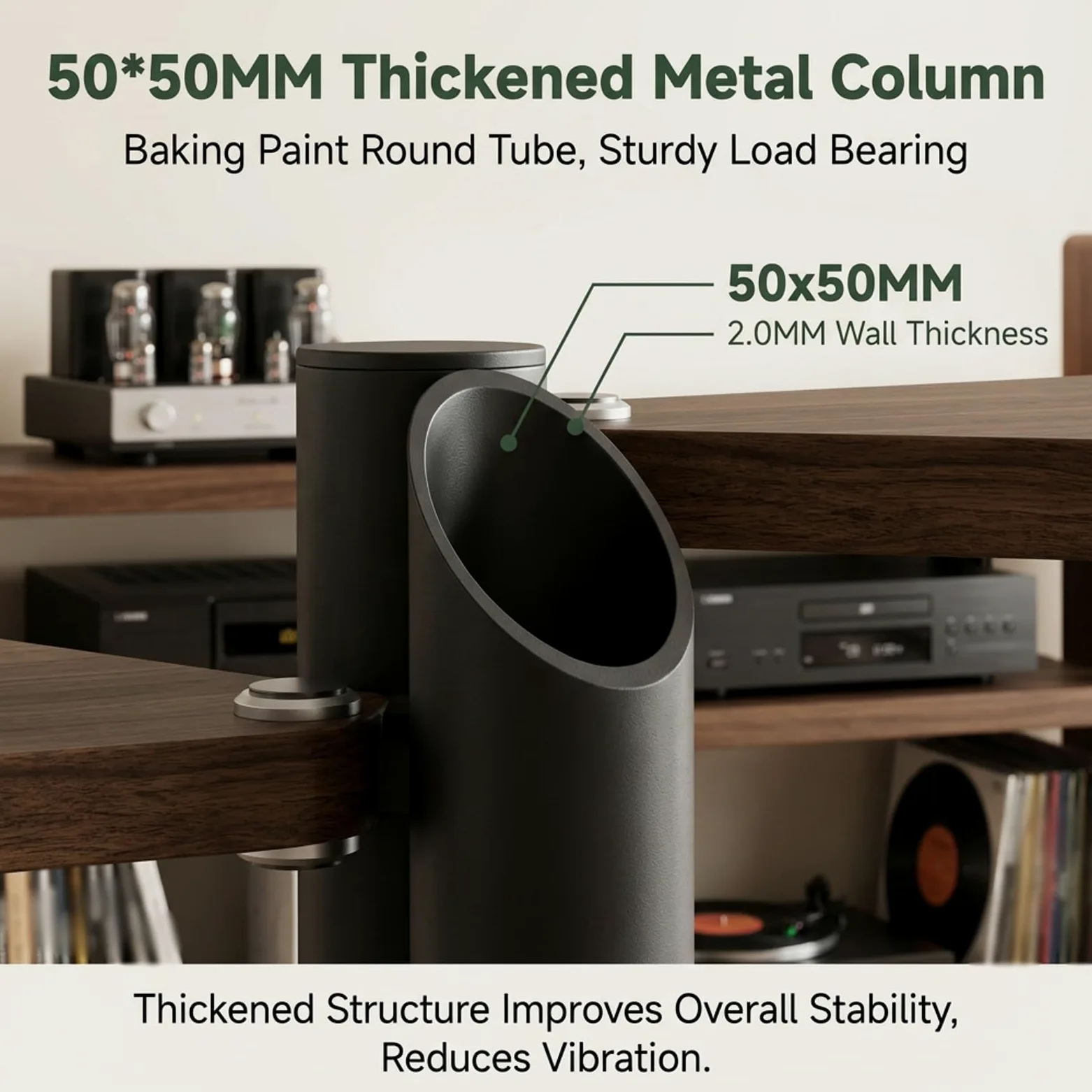 Mobile Hifi multistrato in legno massello con telaio metallico, doppia postazione Giradischi e per, funzionale Vinili per apparecchi audio domestici home theater