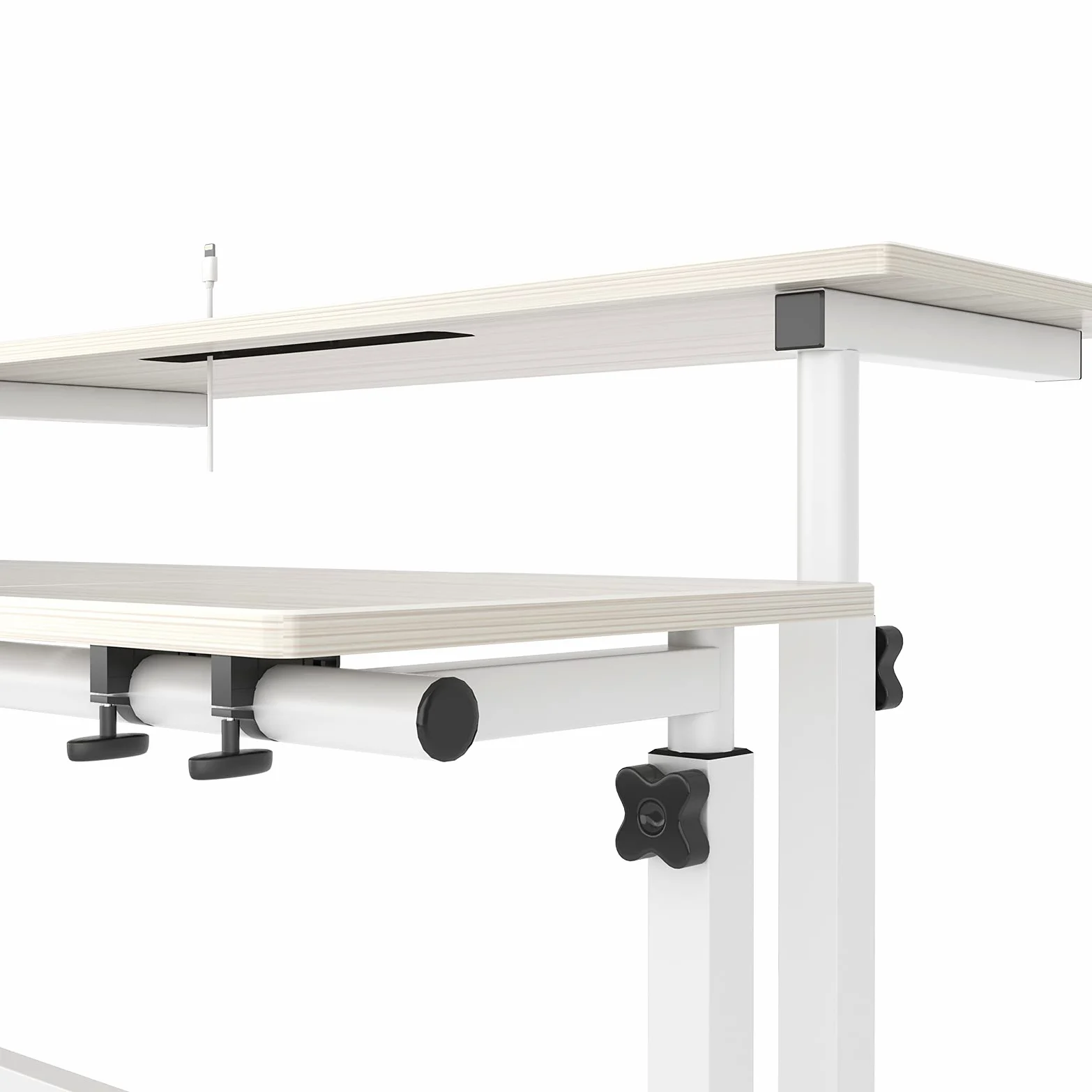 DlandHome Scrivania Sit-Stand Laptop,laptop stand standing desk Tavolino Caffe per Casa o Studio con 4 Ruote Mobile e Blocco, Scrivania Lavoro per Discorso, Altezza Regolabile 67-115cm, di Legno Acero