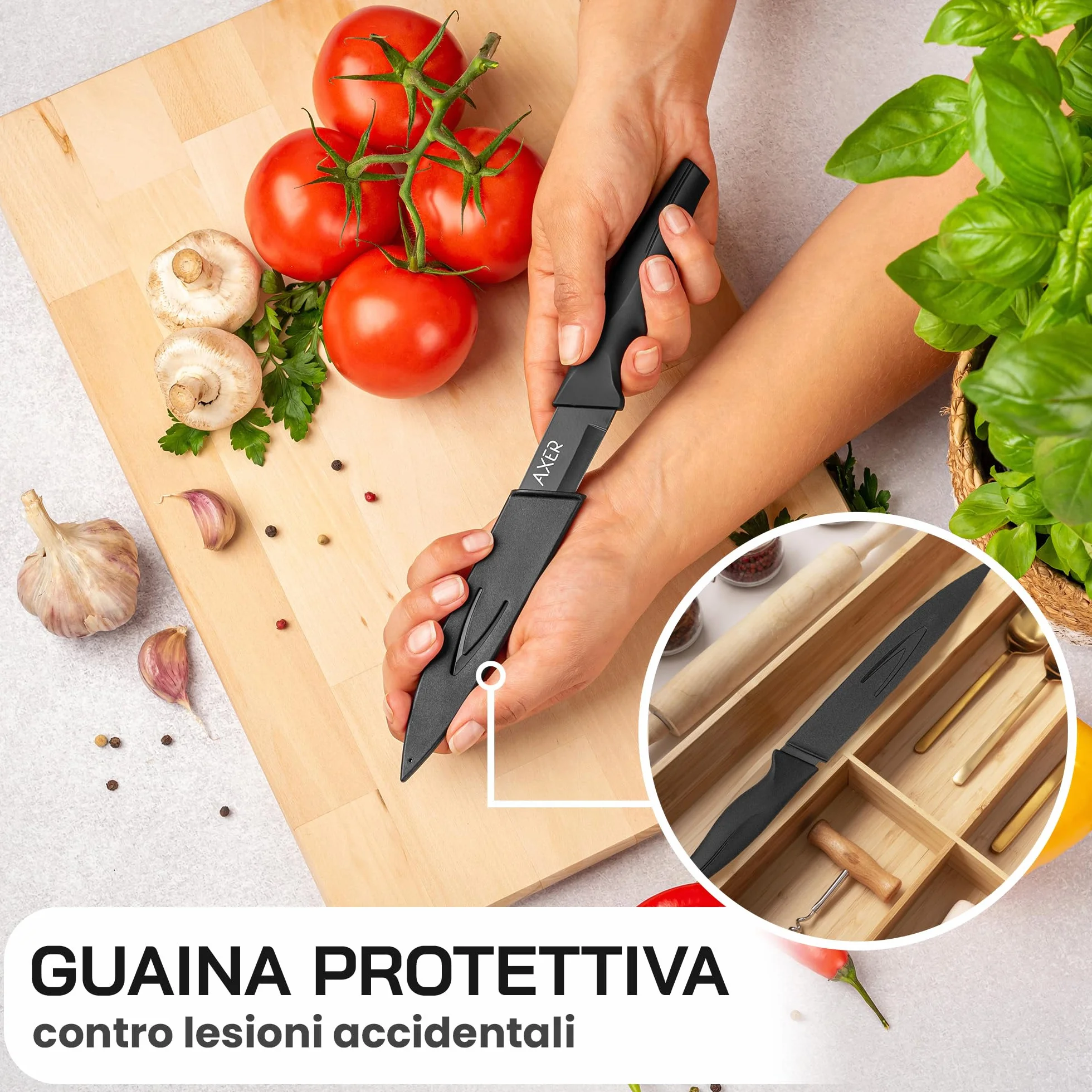 Axer Coltello da Cucina Professionale Multiuso 12 cm Lama Liscia