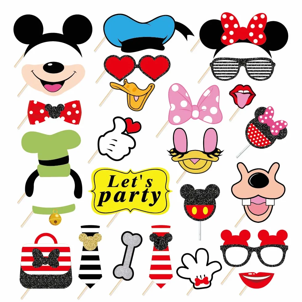 Mouse Photo Booth Props, 25 Pezzi Tema Selfie Props, Forniture Per Feste Di Compleanno Di Topolino, Decorazioni Per Fondali Fotografici
