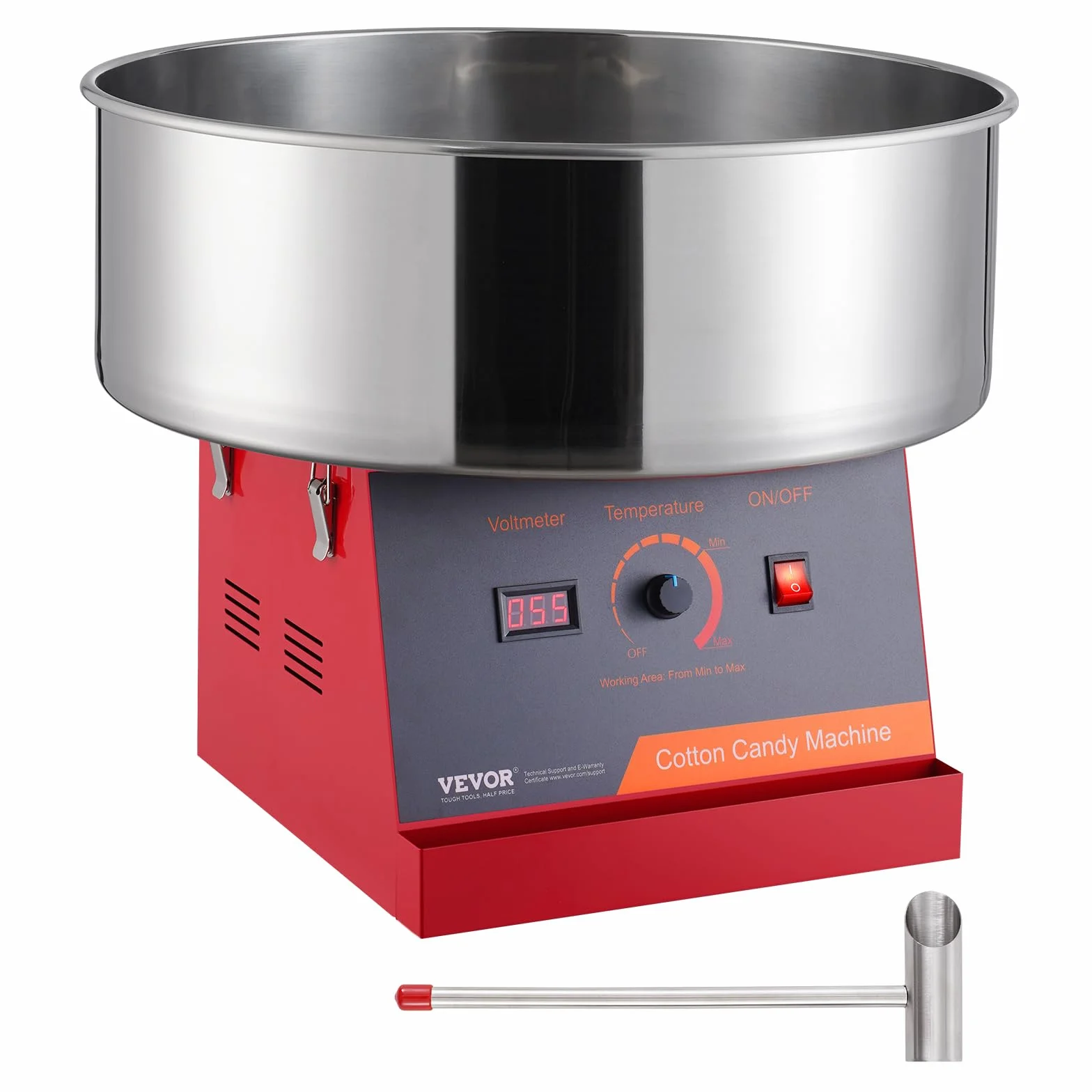 VEVOR Macchina Zucchero Filato Elettrica 1000 W Macchina Zucchero Filato Commerciale, con Ciotola in Acciaio Inossidabile, Paletta per Zucchero, Perfetta per Compleanno Bambini, Feste Famiglia, Rossa