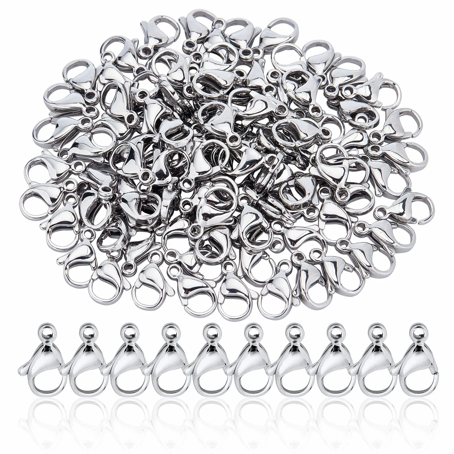 PH PandaHall 100pz Chiusure Moschettone Acciaio Inox 8x13mm Chiusure Lobster Claw, Chiusura Ad Artiglio di Aragosta Fermaglio con Moschettone per la Realizzazione di Braccialetti di Collana