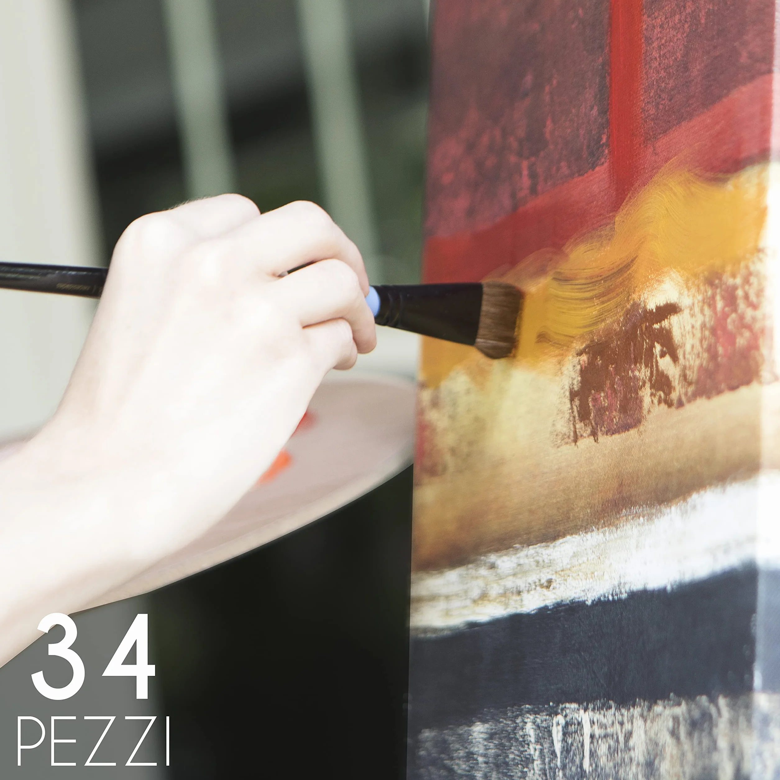 Cavalletto Pittura da Tavolo in Legno di Faggio con Set di 34 Pezzi – 24 Colori Acrilici, 6 Pennelli, Tela 24x30cm, Spatola e Tavolozza per Pittura – Kit Completo per Artisti