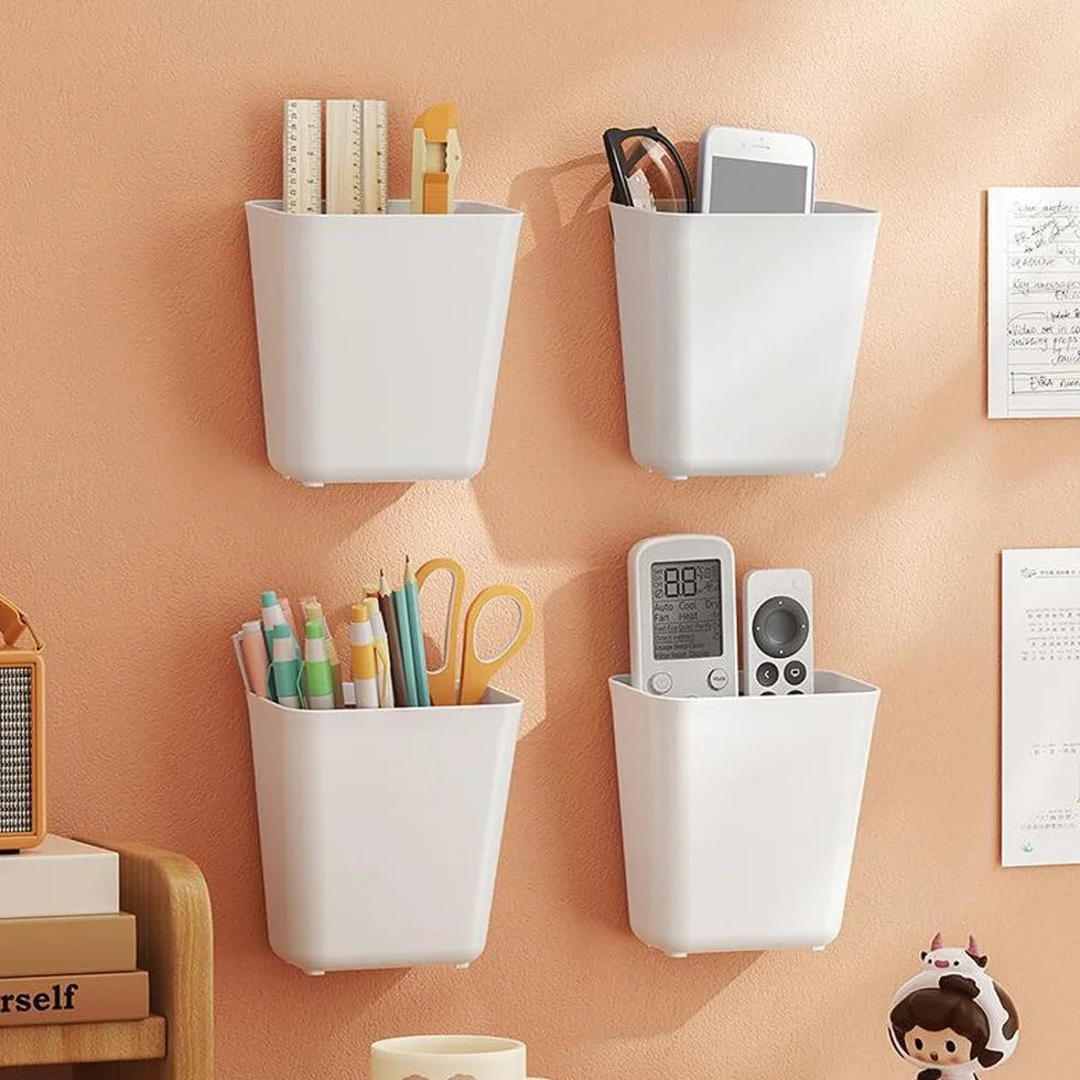 Scatola di Archiviazione Porta Cucina 4 Pezzi, Scatola di Stoccaggio Adesiva a Parete, Organizzatore per Armadio/Bagno/Frigorifero