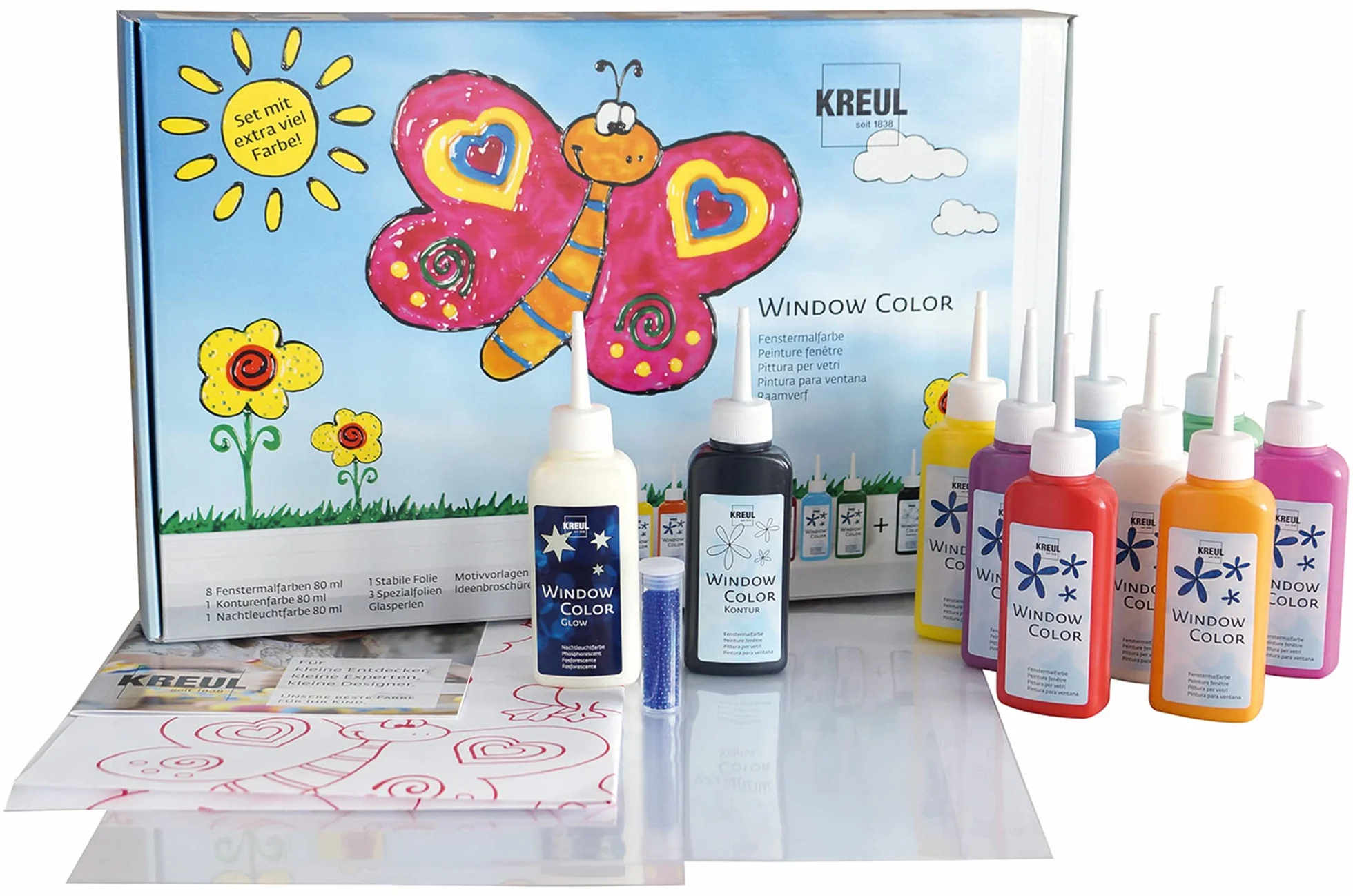 KREUL Window Color Set 10 x 80 ml Colori per Finestre con Contorno Nero e Fosforescente