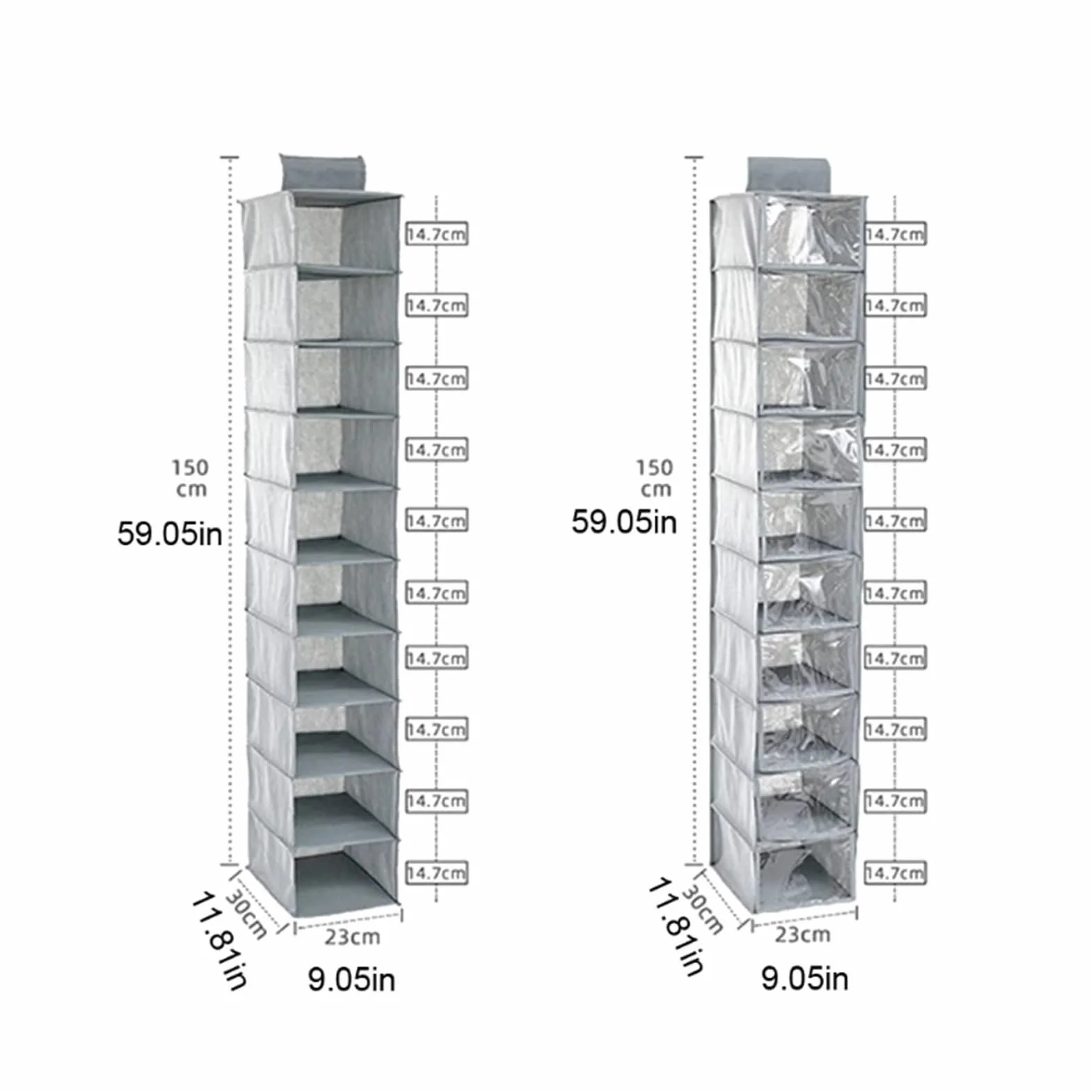 Mensola Sospesa Hanging Closet Organizer, 10 Shelves Hanging Shoe Organizer for Closet Breathable Poly Canvas for Shoes Per Cappello, Calze(With cover)