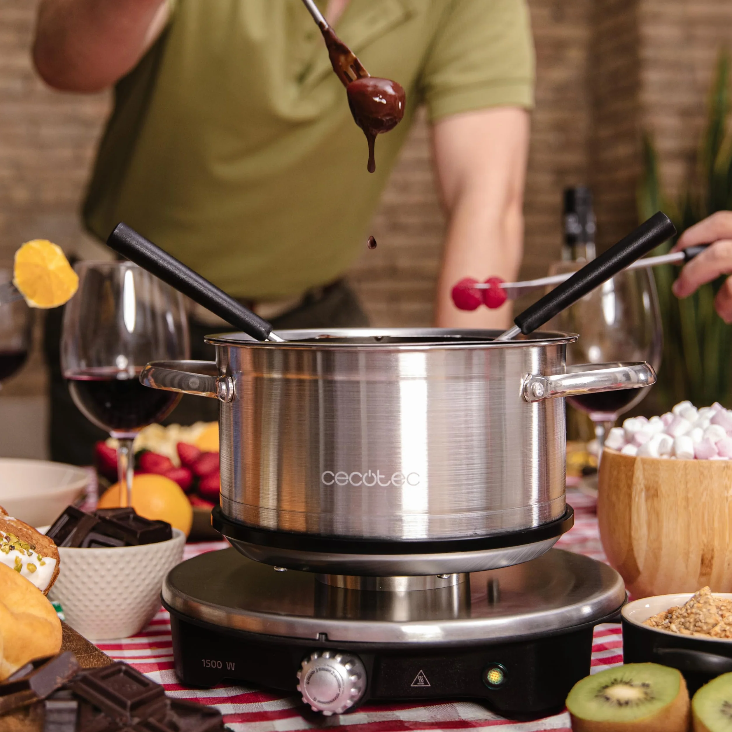 Cecotec Fonduta Elettrica 1500W 1,7L Acciaio Inox per Formaggio Cioccolato Olio