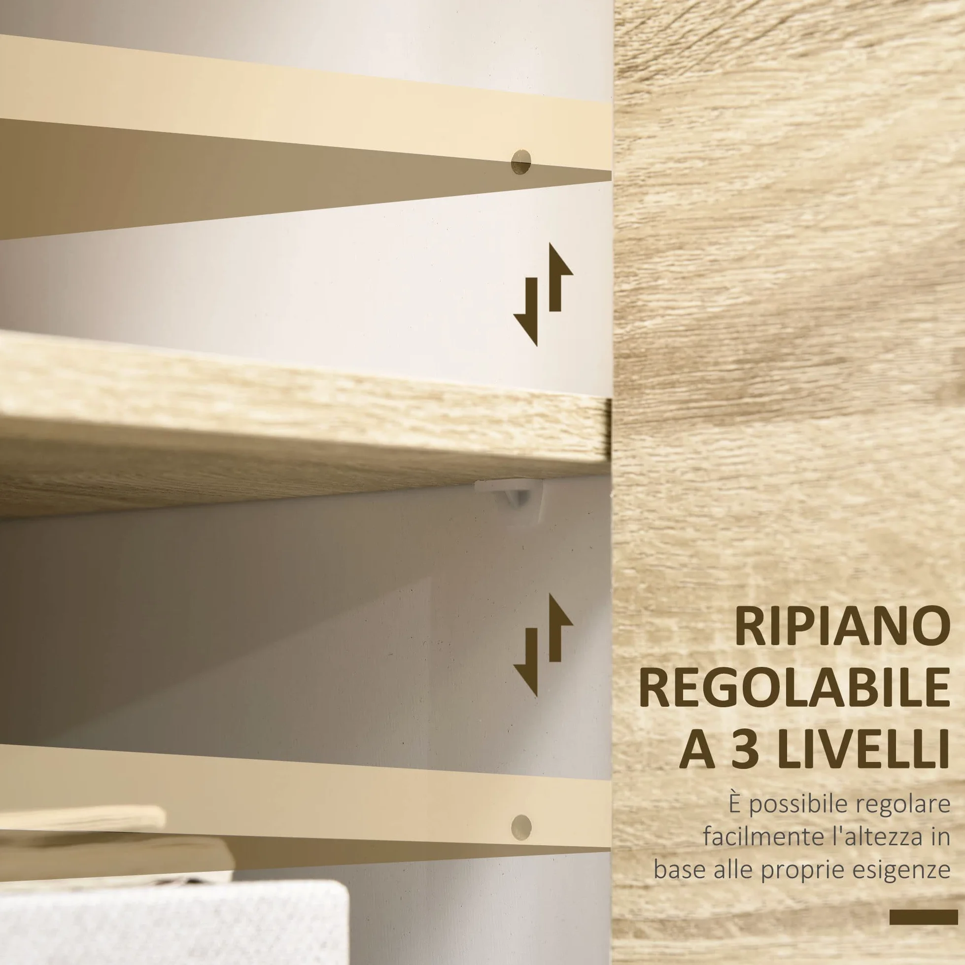 HOMCOM Mobile Multiuso con 2 Ante, Mobile Multiuso con Ante a Pressione e Mensole Regolabili, Mobiletto Salotto e Camera in Legno, 80x40x70cm, Bianco e Quercia