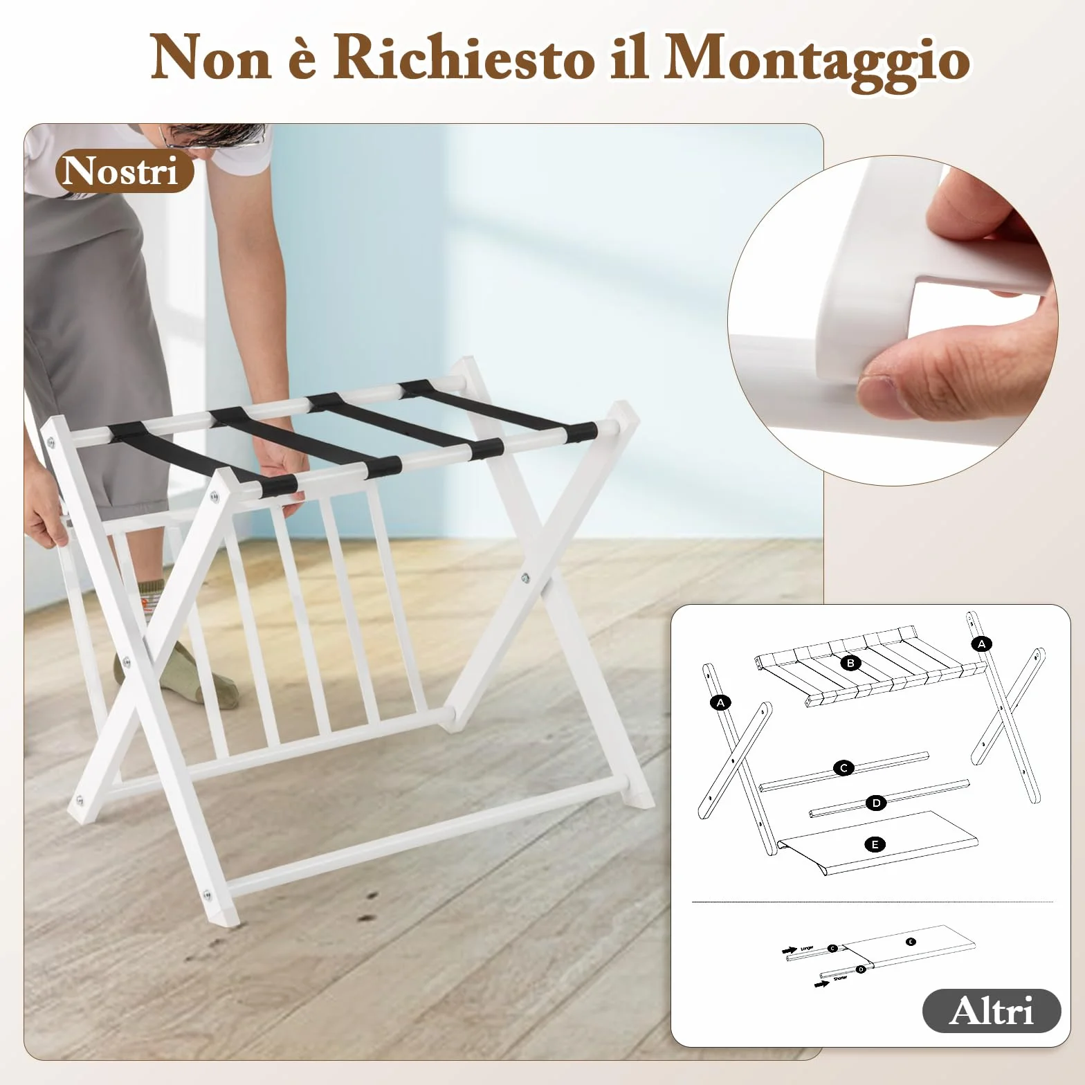 COSTWAY Portavaligie Pieghevole a 2 Ripiani in Metallo 68x43x56 cm Bianco