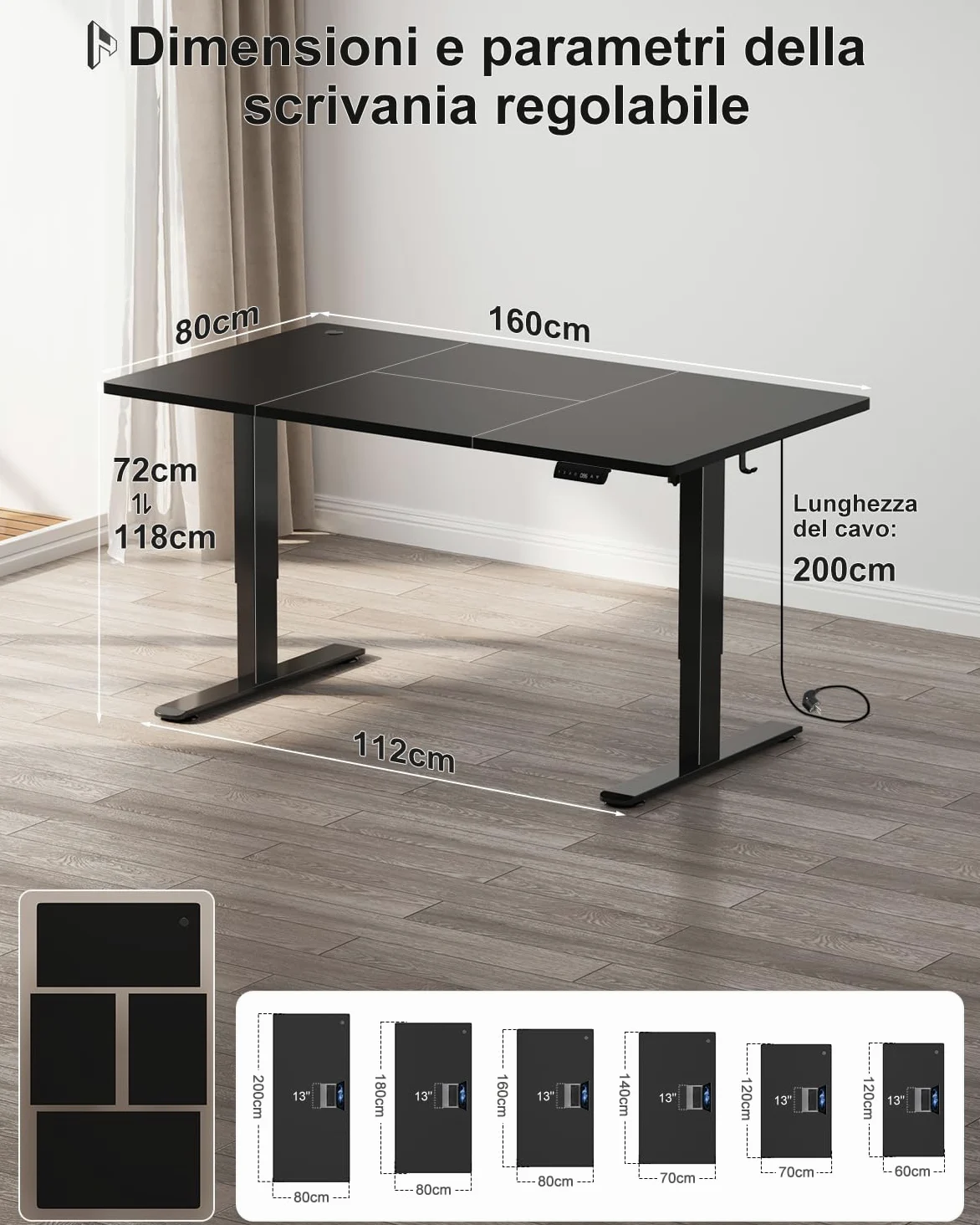 Homall Scrivania elettrica regolabile in altezza, 160 x 80 cm, due supporti telescopici estendibili, con piano diviso in quattro parti, scrivania per computer con funzione memoria
