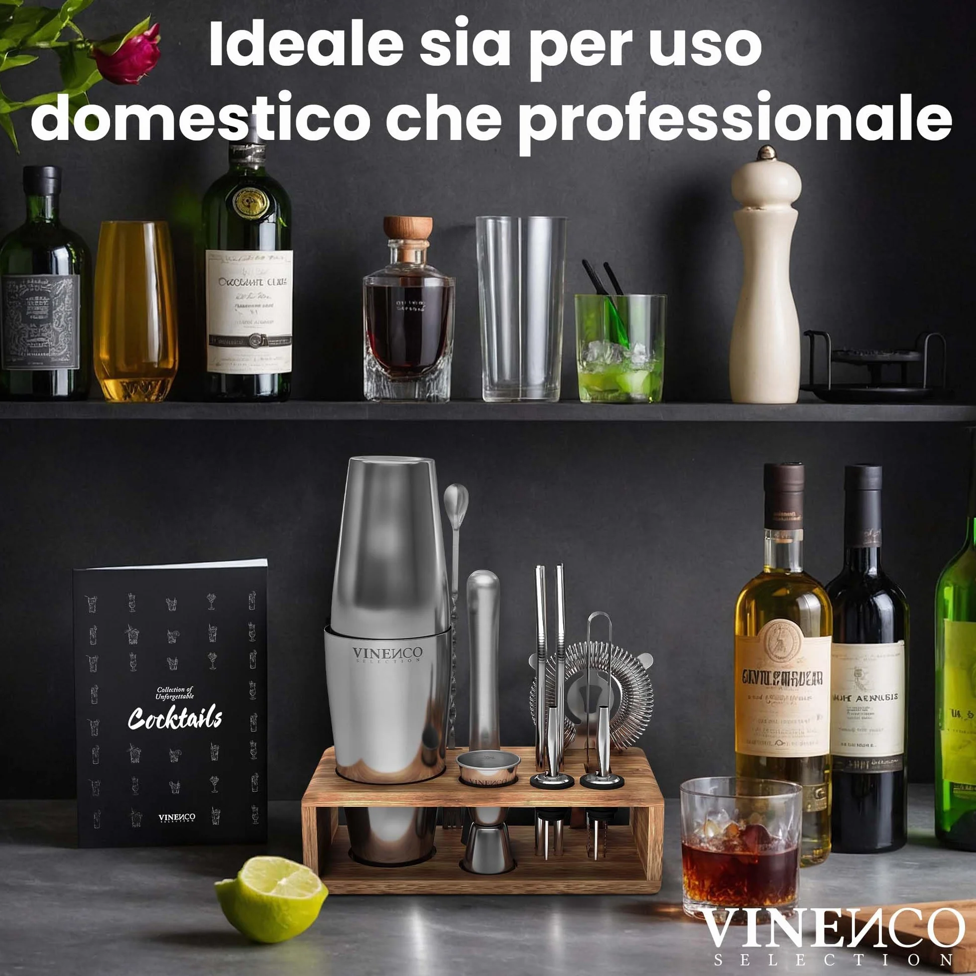 Professionale Boston Shaker Cocktail Set con Soporte Acciaio Premium per Mojito Martini Gin Long Drink
