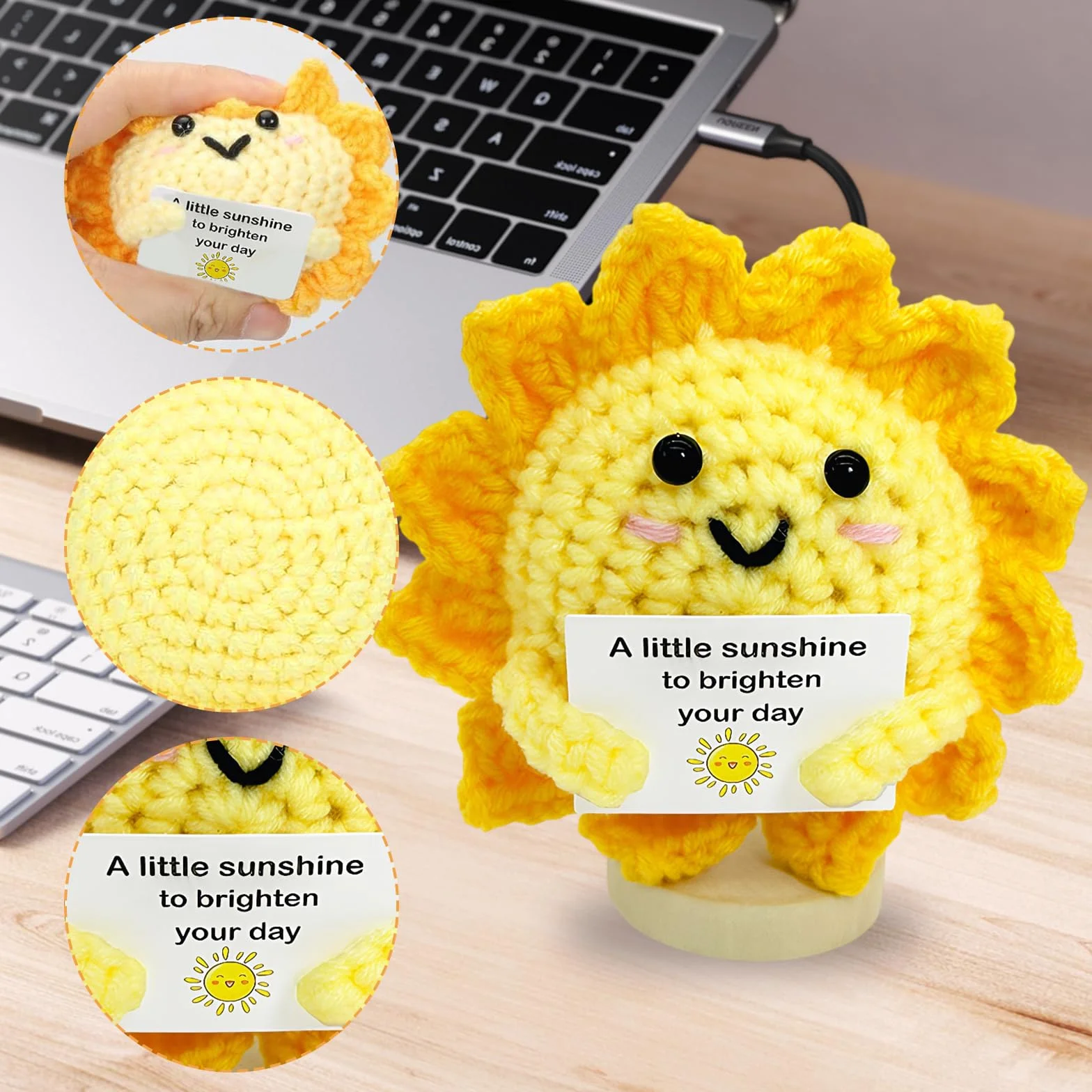 Positive Bambole All'uncinetto Forma Di Sole, Regalo Positivo Con Biglietto Motivazionale, Motivazione Positiva, Realizzata a Mano All'uncinetto per Amici E Colleghi