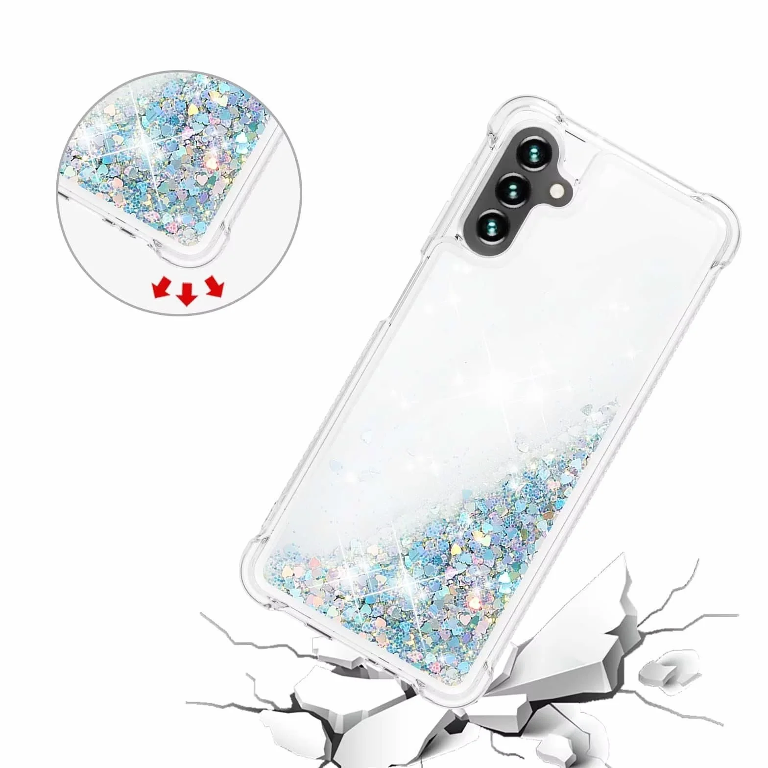 Miagon Glitter Bling Liquido Custodia Samsung Galaxy A34 5G Sabbie Mobili Trasparente Cover Silicone Protettivo Brillantini