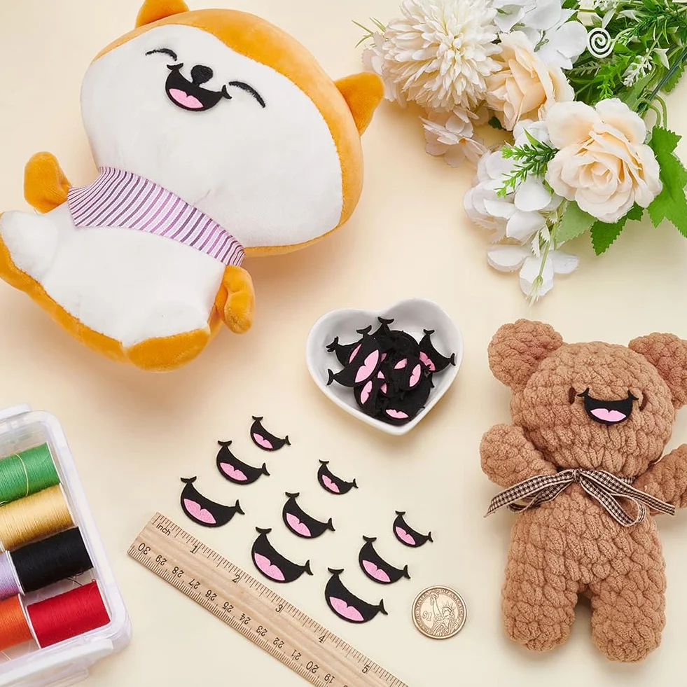 FINGERINSPIRE 30 Pz Bocca in Feltro per Bambole, 3 Misure Rosa e Nere in Feltro per Lavori Artigianali Bocche di Bambola Bocche in Feltro per Lavori Artigianali Burattini Uncinetto Animali di Peluche