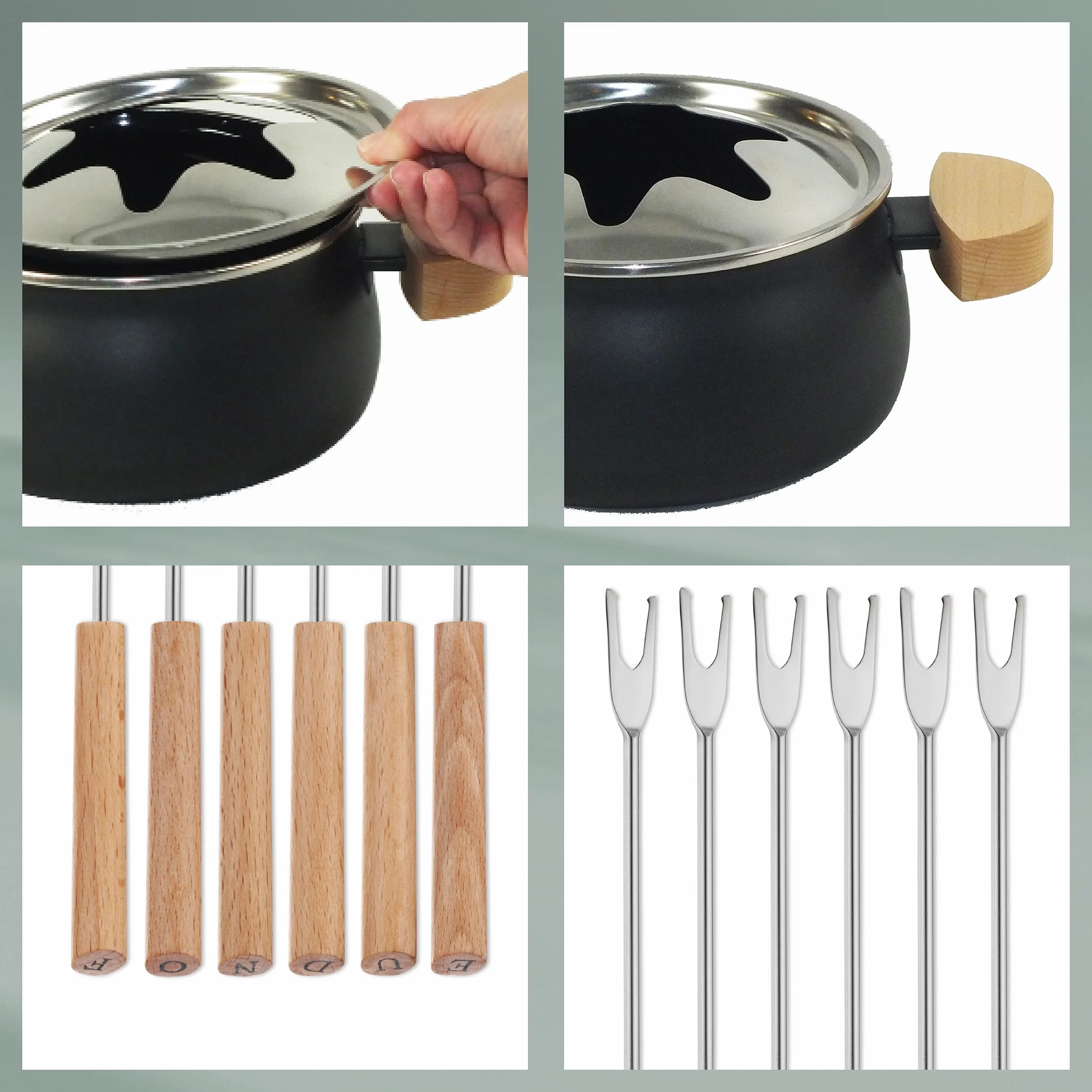 Kela set fonduta carne 23 pezzi 6 persone NATURA piastra girevole legno