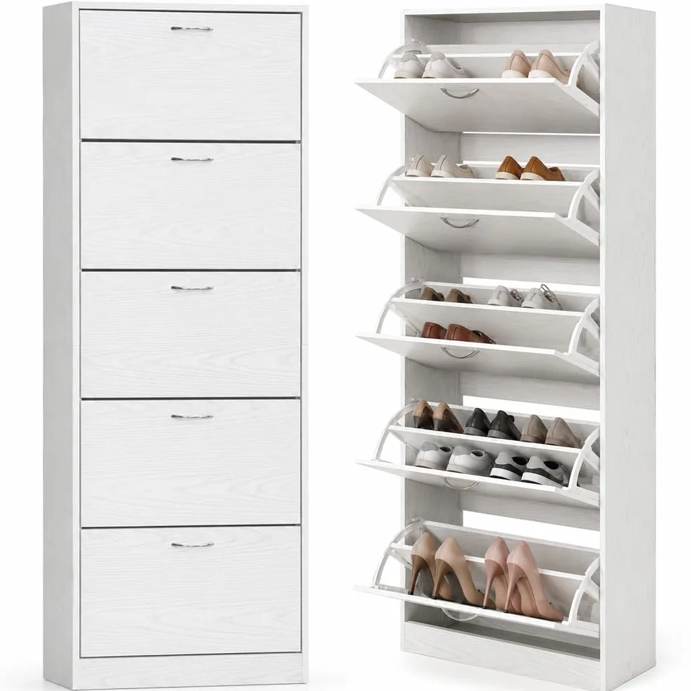 BAKAJI Scarpiera 5 Ripiani Salvaspazio in Legno 63x24x170 cm Bianco