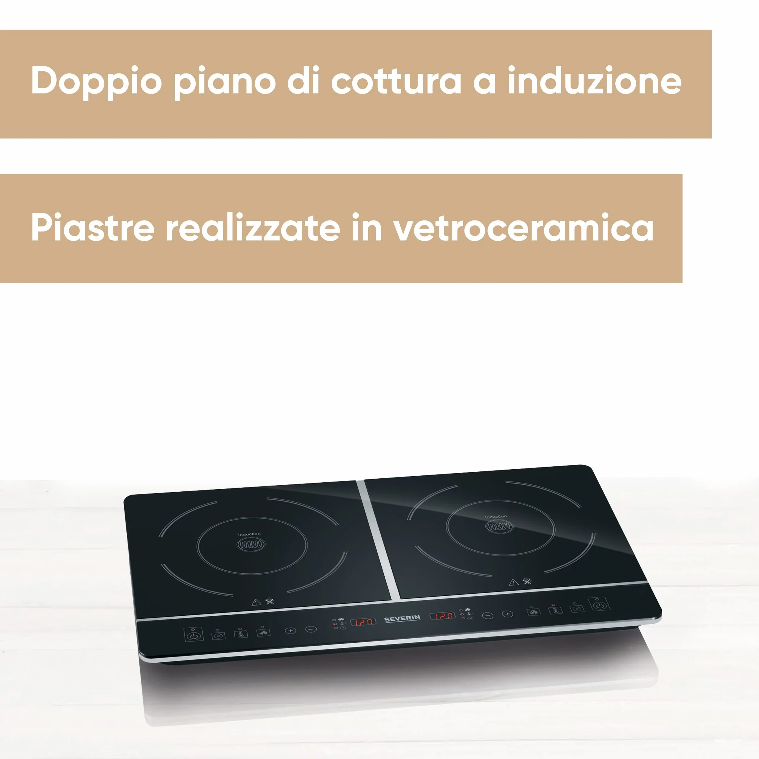 SEVERIN DK 1031 Doppia piastra a induzione 3400W piano in ceramica 2 piastre 10 livelli di potenza Nero