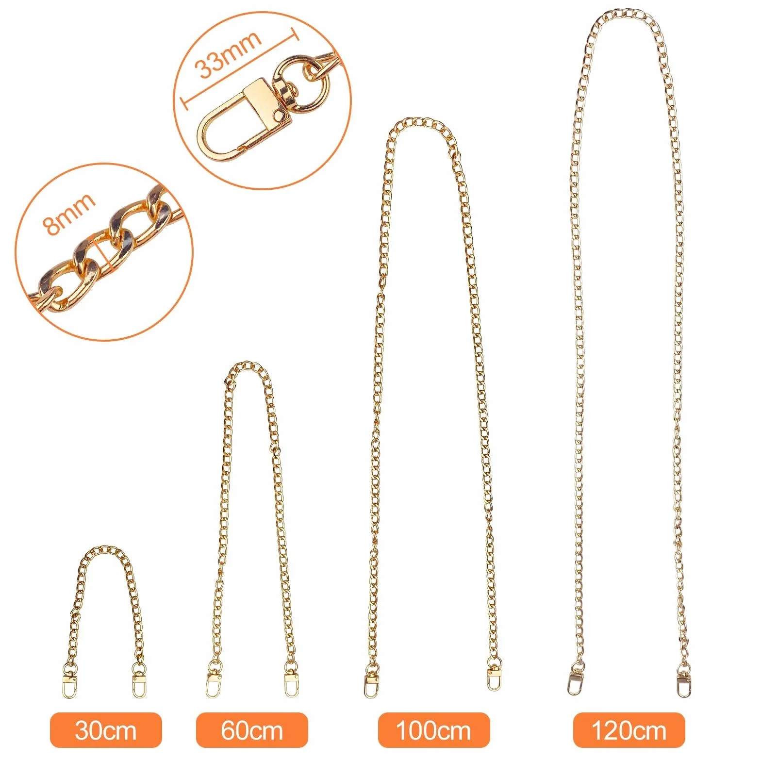 Catena per Borsa Oro 4 Pezzi, Catene per Borse Uncinetto Metallo Sostituzione 30-120 cm