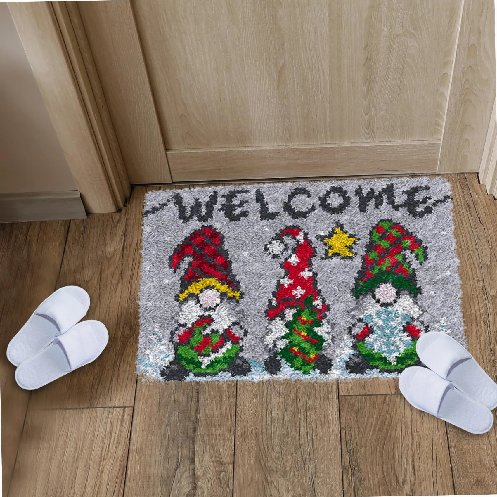 Kit ganci a chiavistello per adulti, kit di arazzi incompiuti stampati di Natale, kit di tappeti per bagno fai -da -te, kit di recitazione da ricamo a tappeto per adulti per bambini principianti