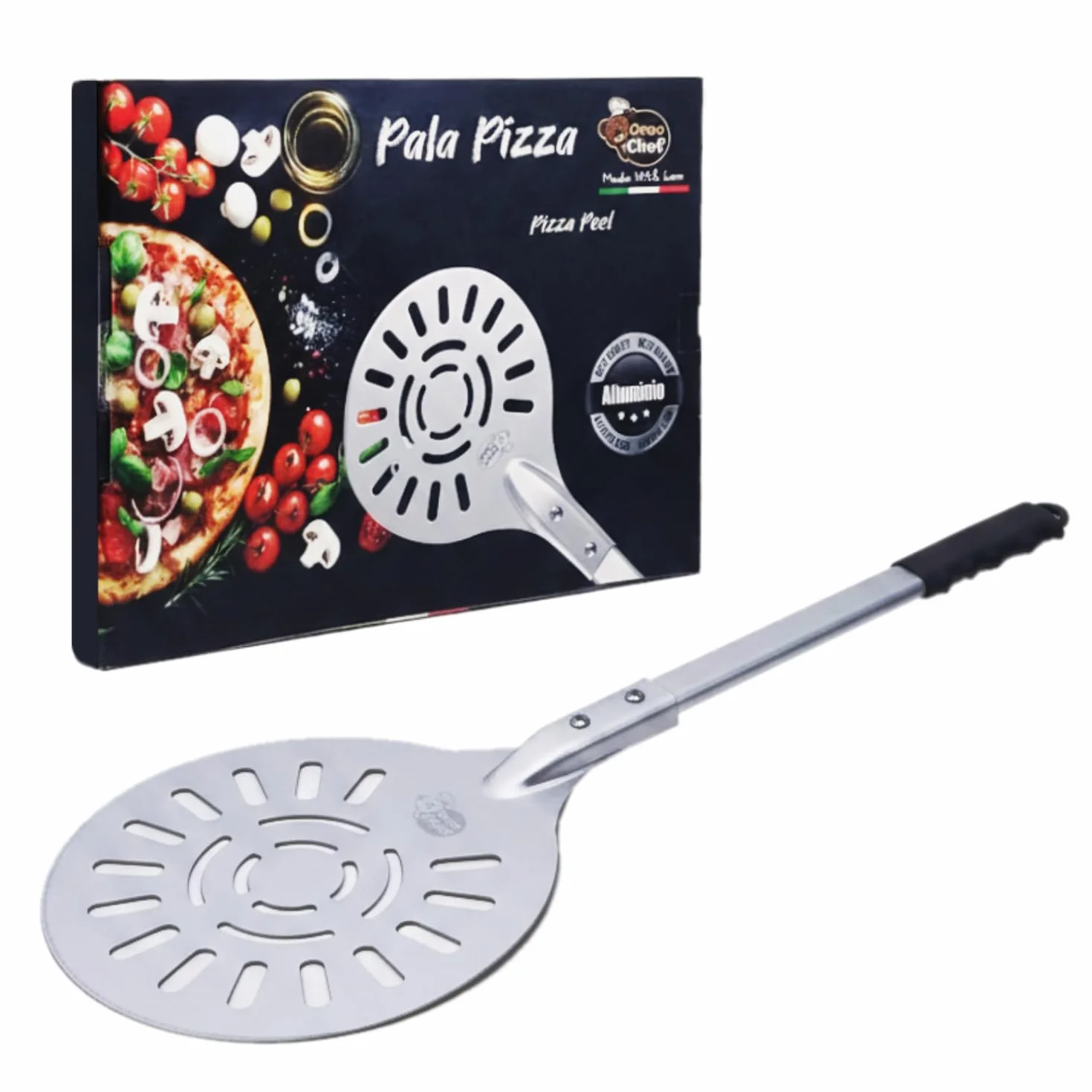 Paletta Gira Pizza Forata Alluminio Ø25 cm Leggera Antigraffio Forno Domestico