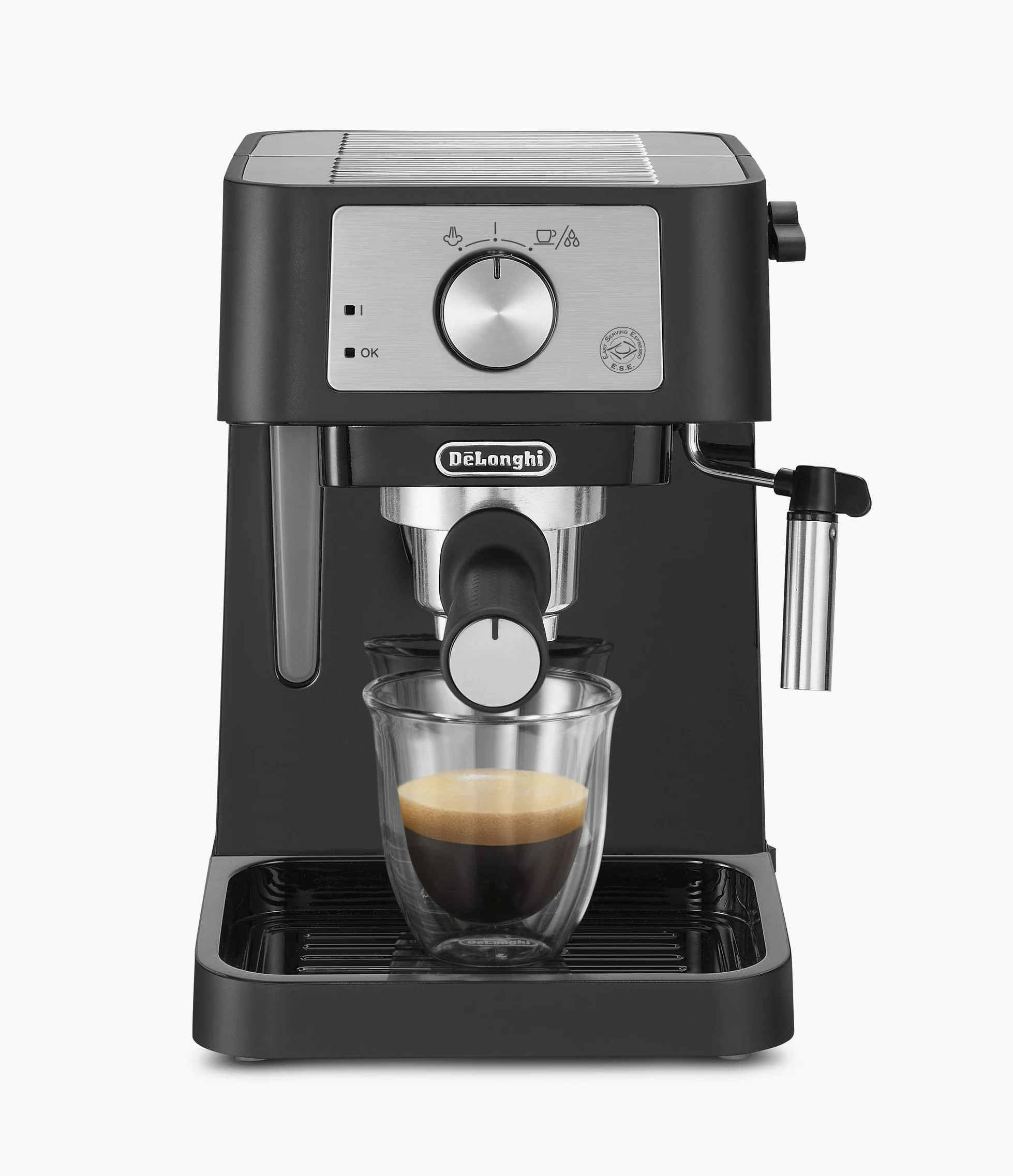 De'Longhi EC260.BK Macchina da Caffè Per Polvere o in Cialde E.S.E., Sistema Latte Manuale, Facile da usare, Serbatoio Estraibile da 1.1 L, Caldaia acciaio inox