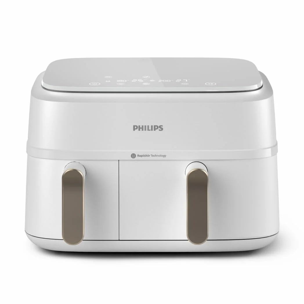 Philips Dual Basket Air Fryer - Cottura sana, veloce e versatile, Friggitrice ad aria con Doppio Cestello 9L, Touchscreen, design a 2 cestelli con doppia resistenza e termostati separati (NA353/10)