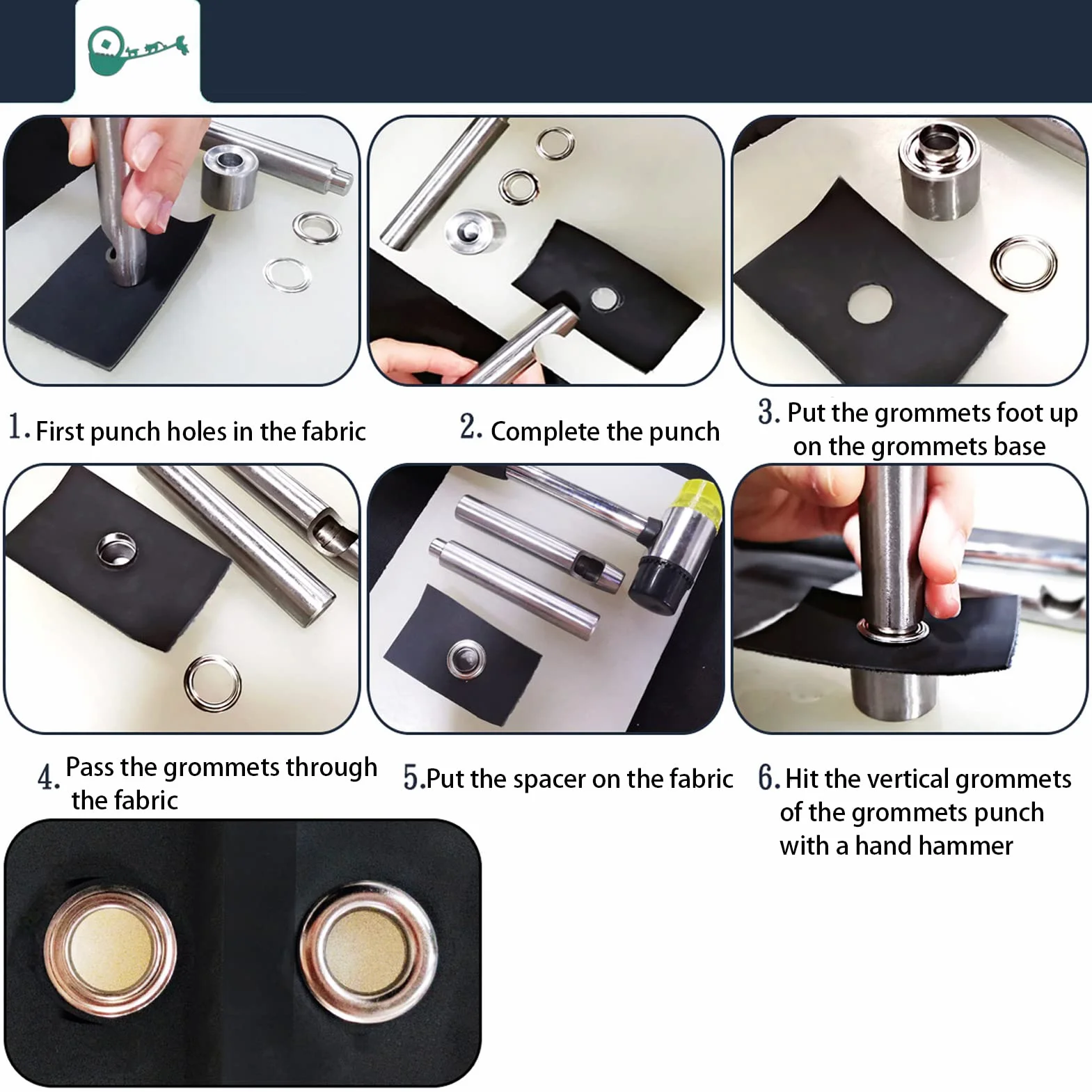 Kit occhielli in metallo per passacavi (2 mm) in ottone/ferro – ideale per borse, scarpe, abbigliamento e pelle; include punzoni e scatola pratica.