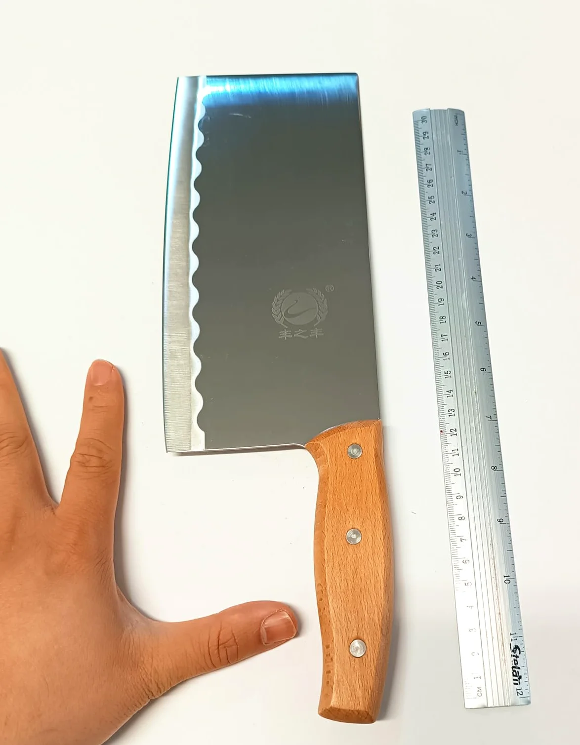 Coltello da Cucina Cinese in Acciaio Inox con manico in legno. Lunghezza 34 cm. Coltello da Mannaia.