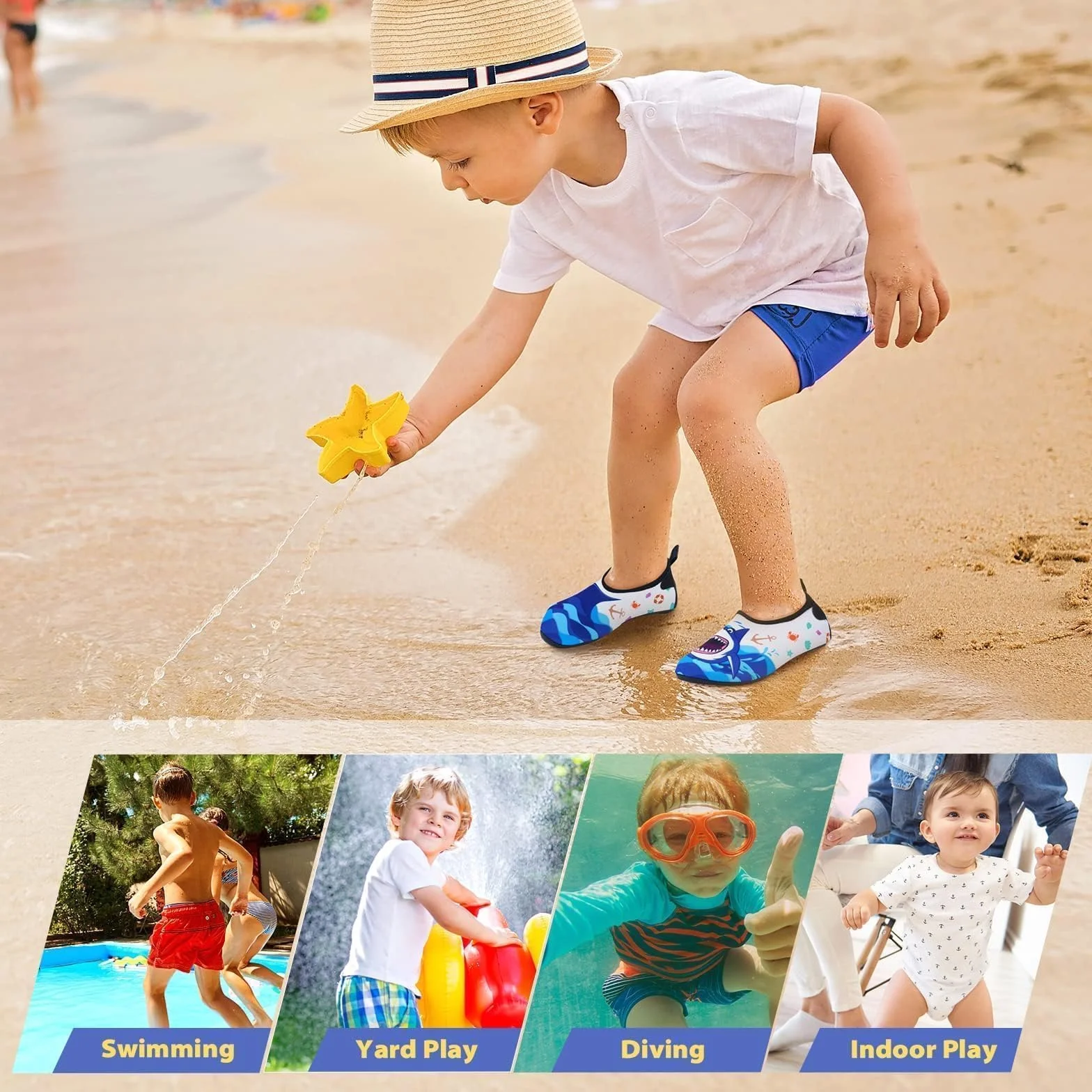 Scarpe da Acqua per Bambini Scarpe da Nuoto Scarpe da Scoglio Ragazzo Mare Spiaggia Squalo