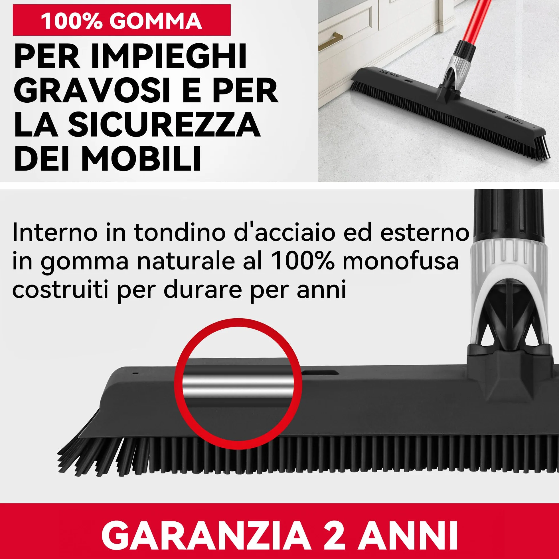 Tyroler 2 in 1 Tira Acqua e Scopa in Gomma 41 cm Acciaio Inox Antiruggine