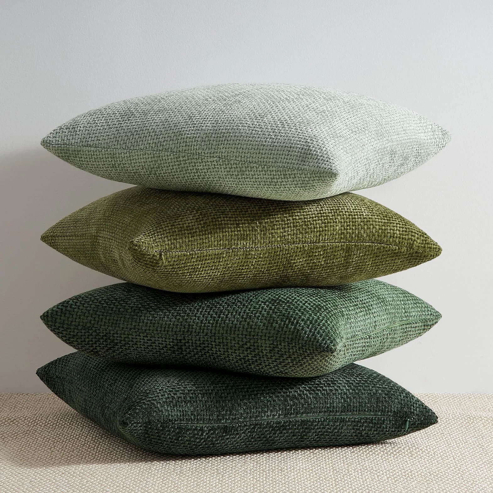 Topfinel Set di 4 Federe Cuscini in Ciniglia 40x40cm per Divano Decorative Federe Copricuscini per Soggiorno Camera da Letto con Cerniera Invisibile Fodere Cuscino Verde
