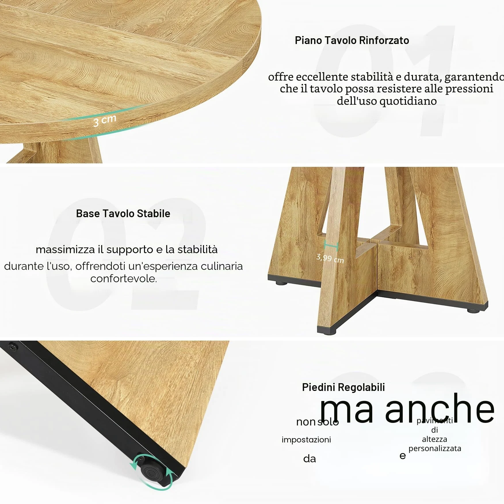 Tribesigns, tavolo da pranzo rotondo in legno da 119 cm per cucina, tavolo da 119 cm per 4-6 persone, mobili in stile fattoria con piano in legno e base a croce, legno chiaro