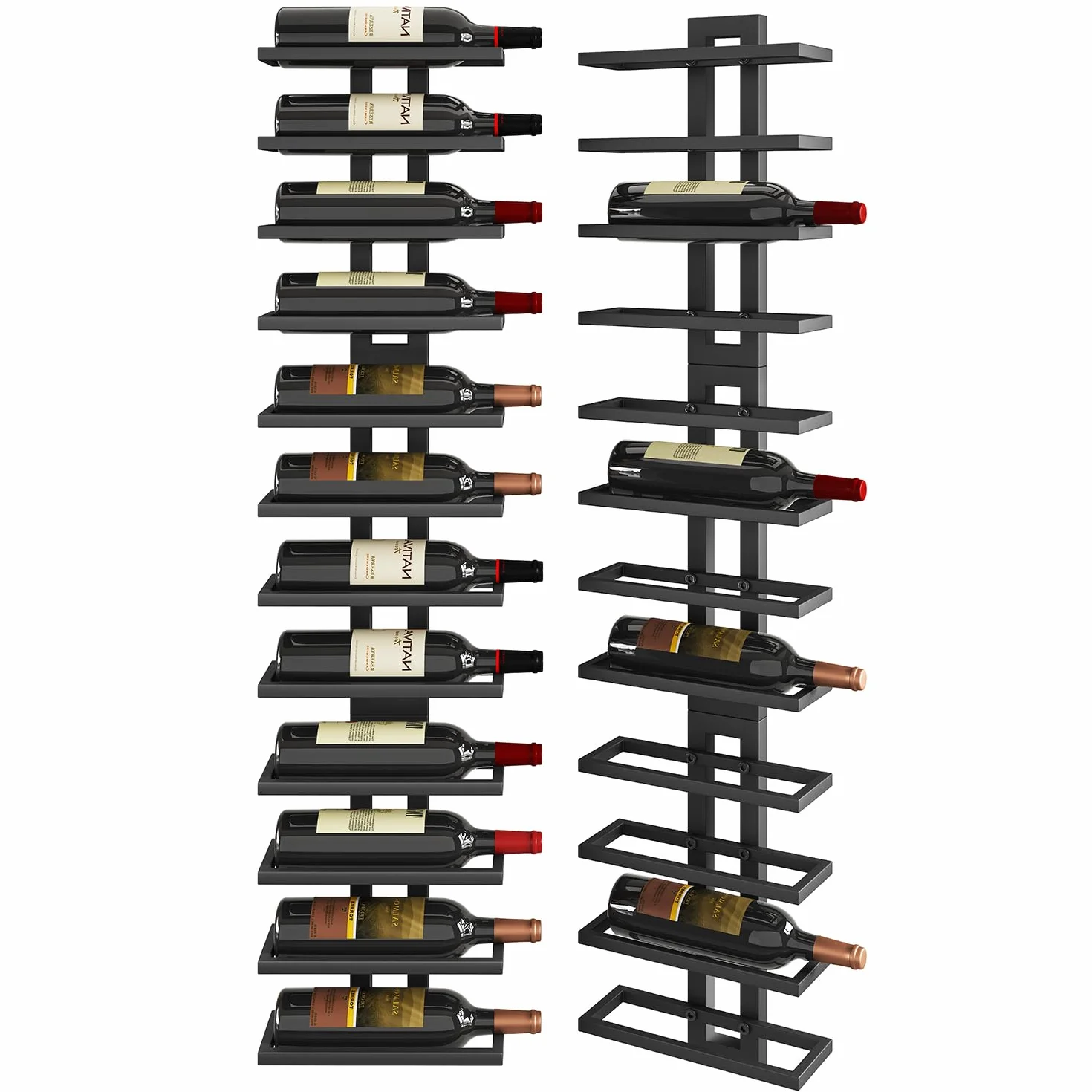 IBUYKE Porta Vino da Parete per 12 Bottiglie,Portabottiglie Vino in Metallo per Liquori, Champagne,Organizer Espositore Rimovibile fai da te per sSala da Pranzo,Bar, Cantina, Nero, TMJ909B