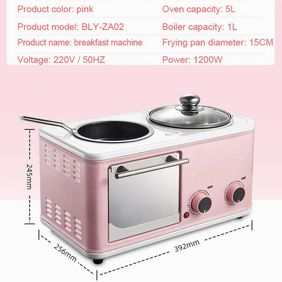 Mini Macchina Elettrica per La Colazione, Domestico 3 in 1 Macchina Prima Colazione, Mini Forno del Pane Forno per La Pizza Padella Tempo E Temperatura Regolabili,Blue