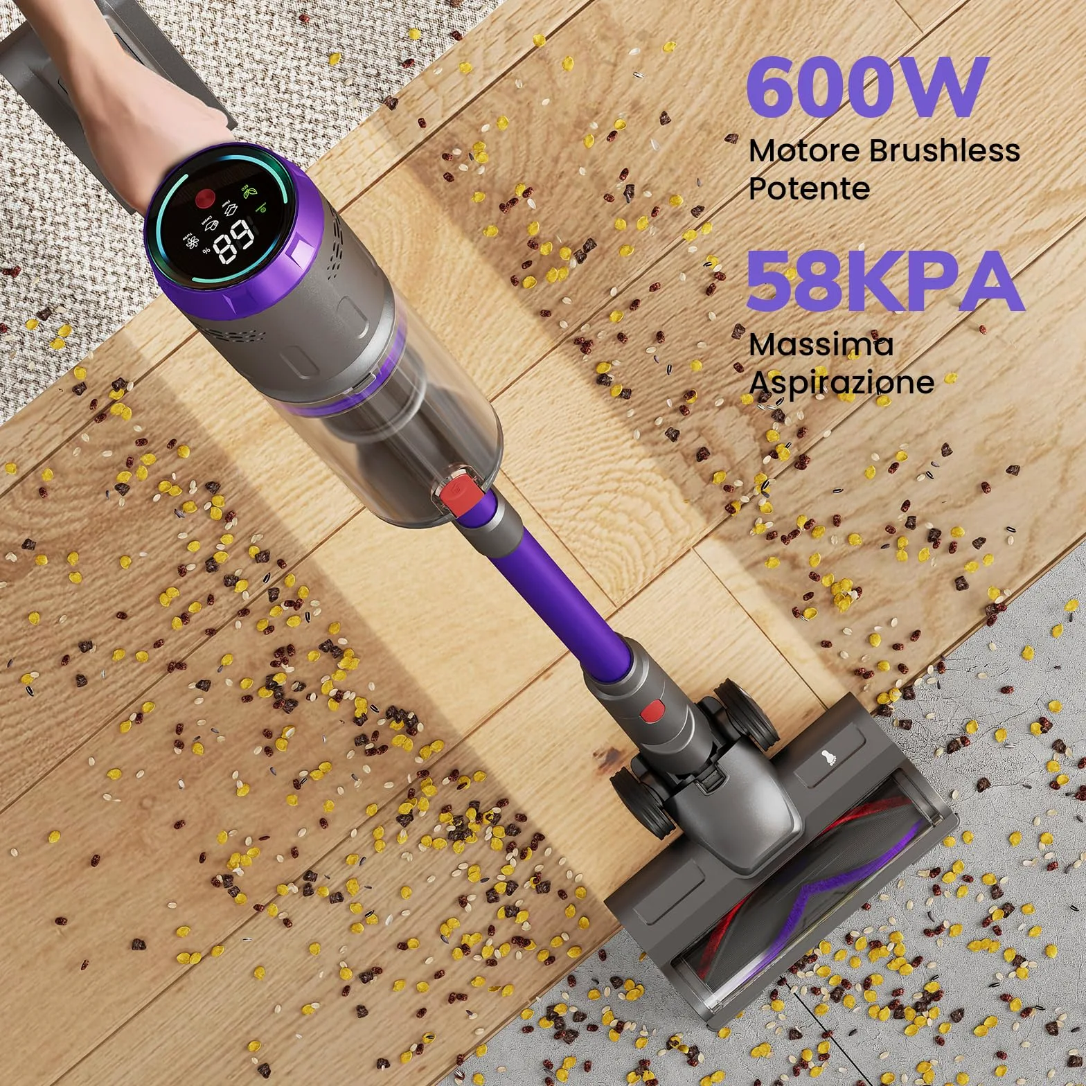 Aspirapolvere Senza Fili NOVAX T80, 600W/58000Pa, Scopa Elettrica Senza Fili 75 Min, Aspirapolvere Senza Filo Autoportante con Display a LED, Anti-Groviglio per Peli Animali/Pavimenti/Tappeti