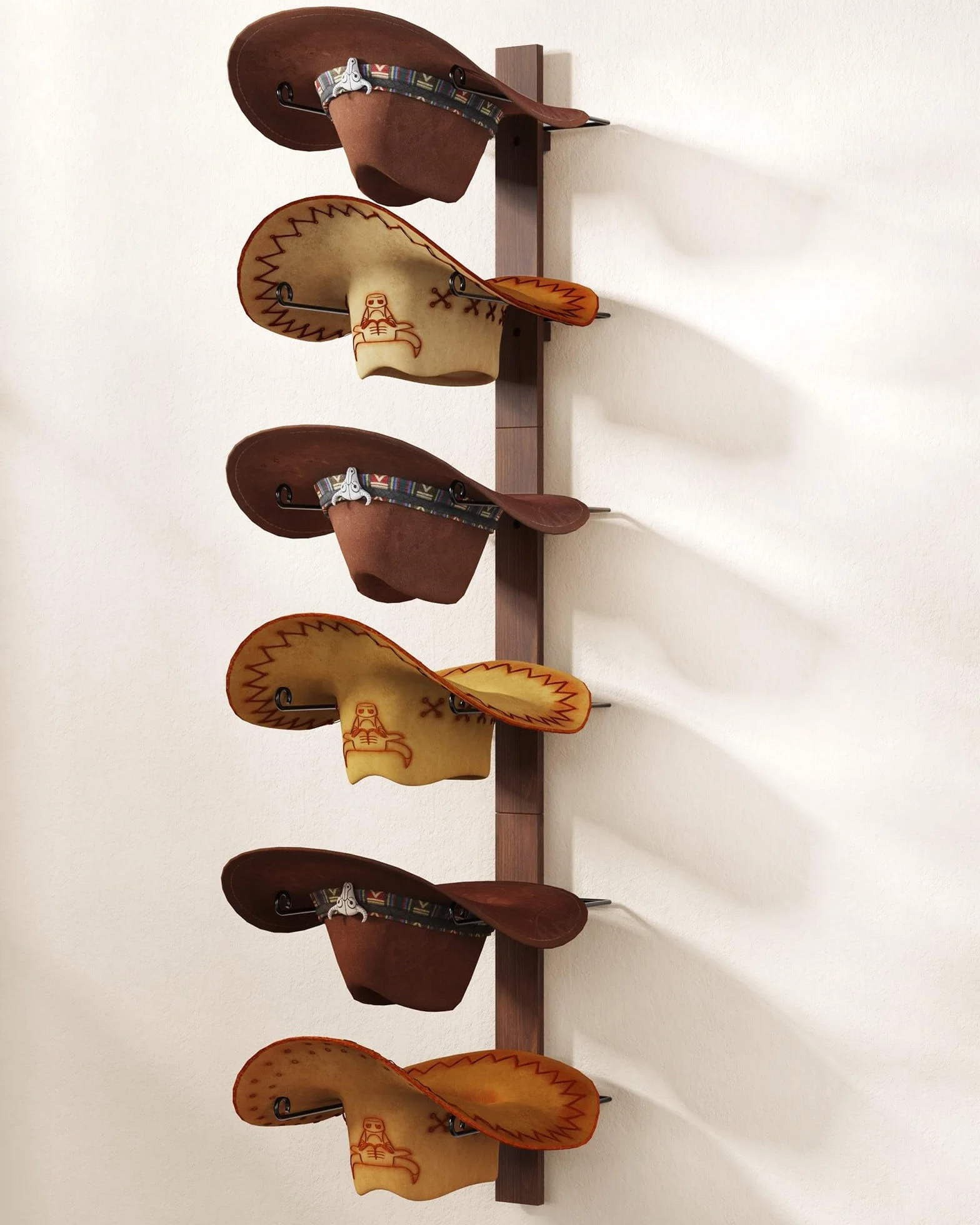 Porta Cappelli da Cowboy 6 Pezzi Bordo Legno Organizer Parete Metallo